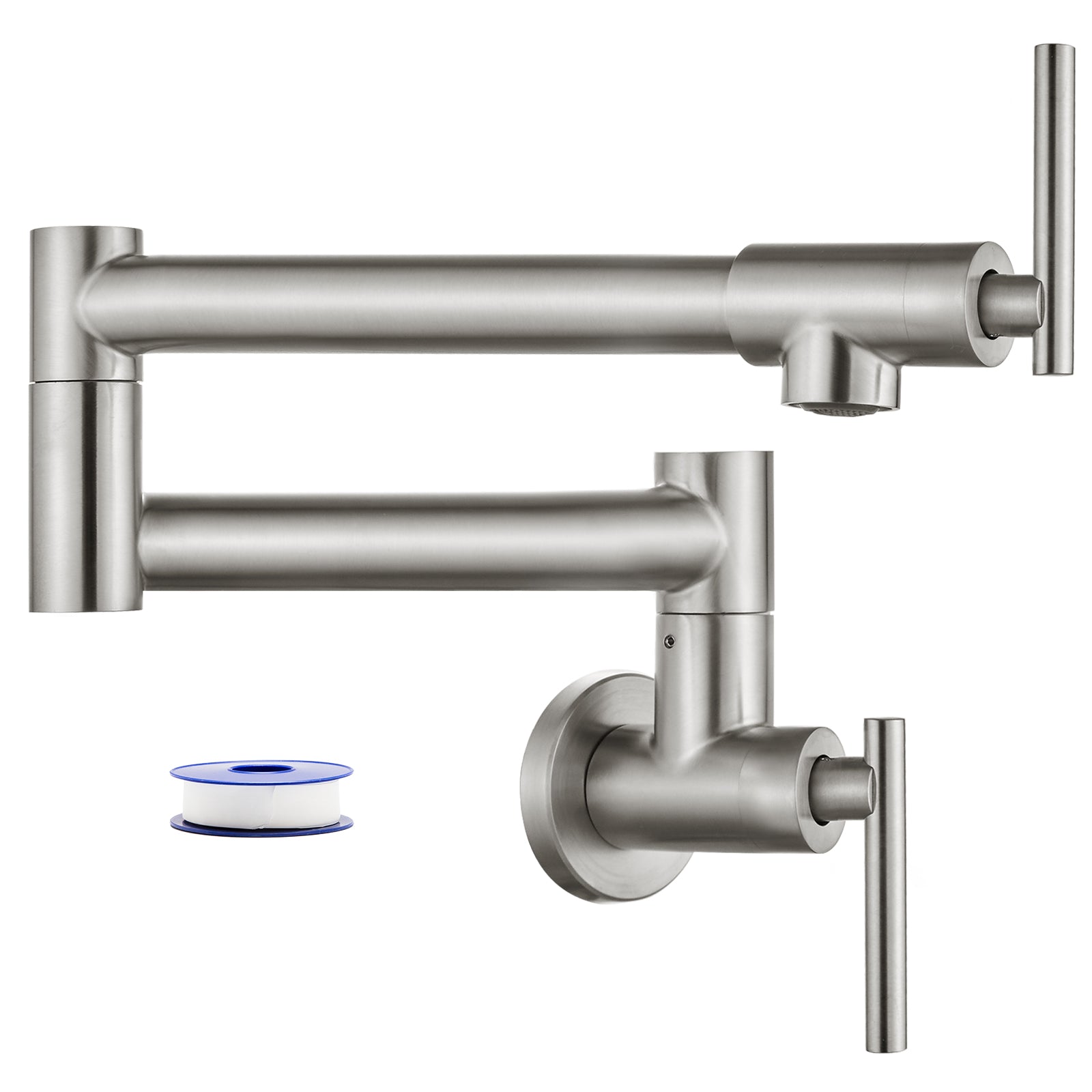 Heyalan 19" Stainless Steel SUS304 Pot Filler Faucet Wall Mounted Double Joint Swing Folding Arms with Two Handles Single Hole Commercial Kitchen Sink Faucet to Control Water Stovetop