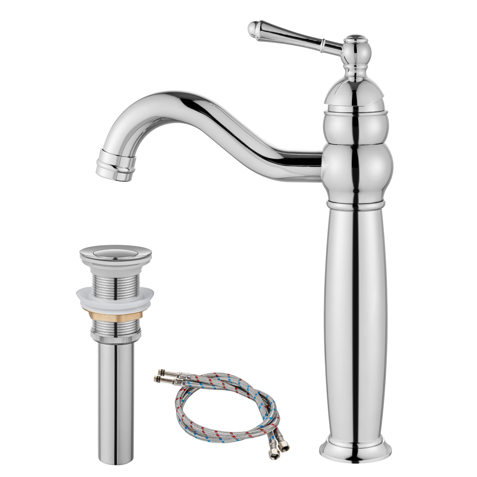 Heyalan Bathroom Vessel Sink Faucet Deck Mount Single Hole One Handle Vintage Lavatory Basin Spout Vanity Tall Mixer Tap Solid Brass Antique Assembly with Pop-up Drain