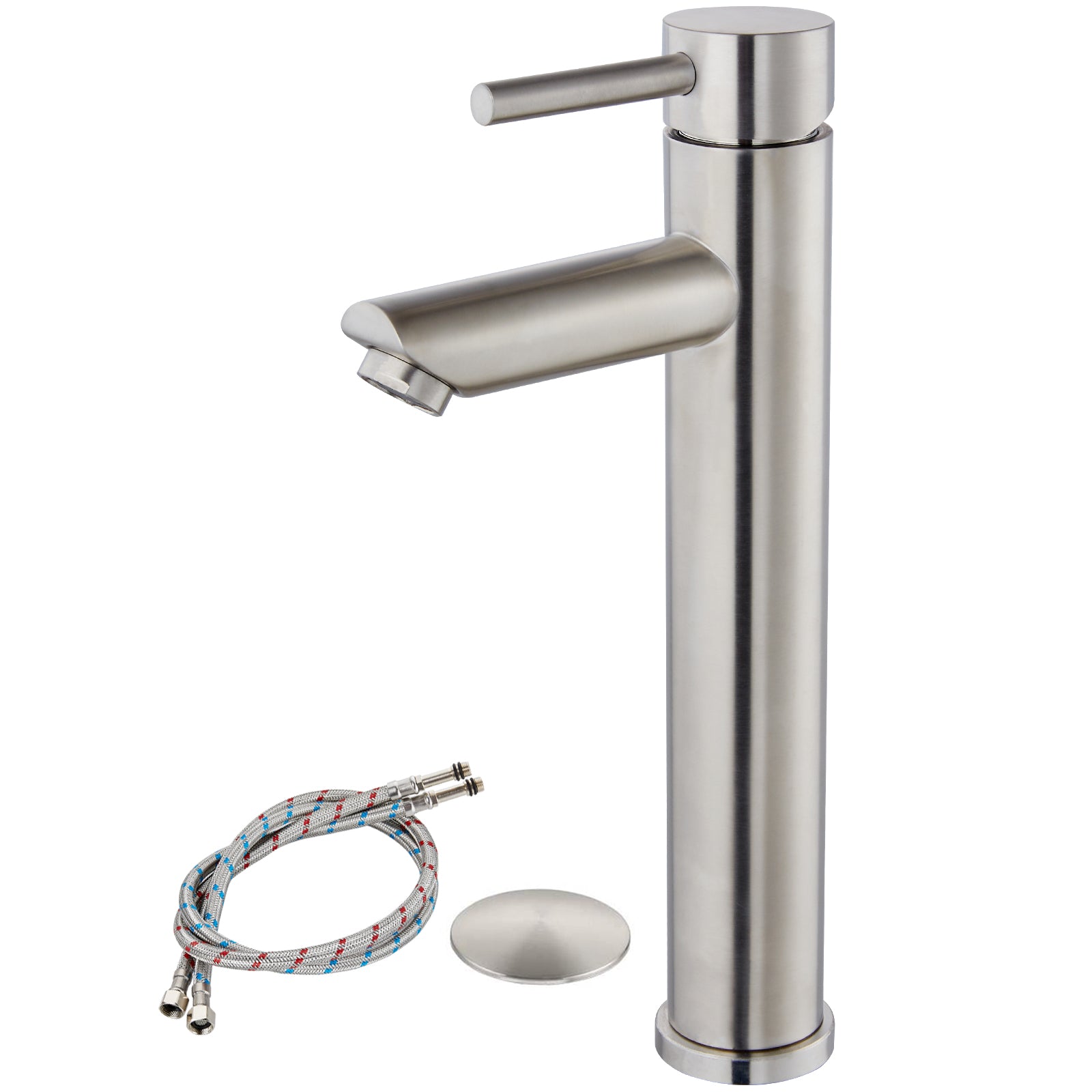 Heyalan Bathroom Sink Faucet Stainless Steel SUS304 Brushed Nickel Single Handle 1 Hole Hot and Cold Water Deck Mount Lavatory Faucet Kitchen Tap with Pop Up Drain