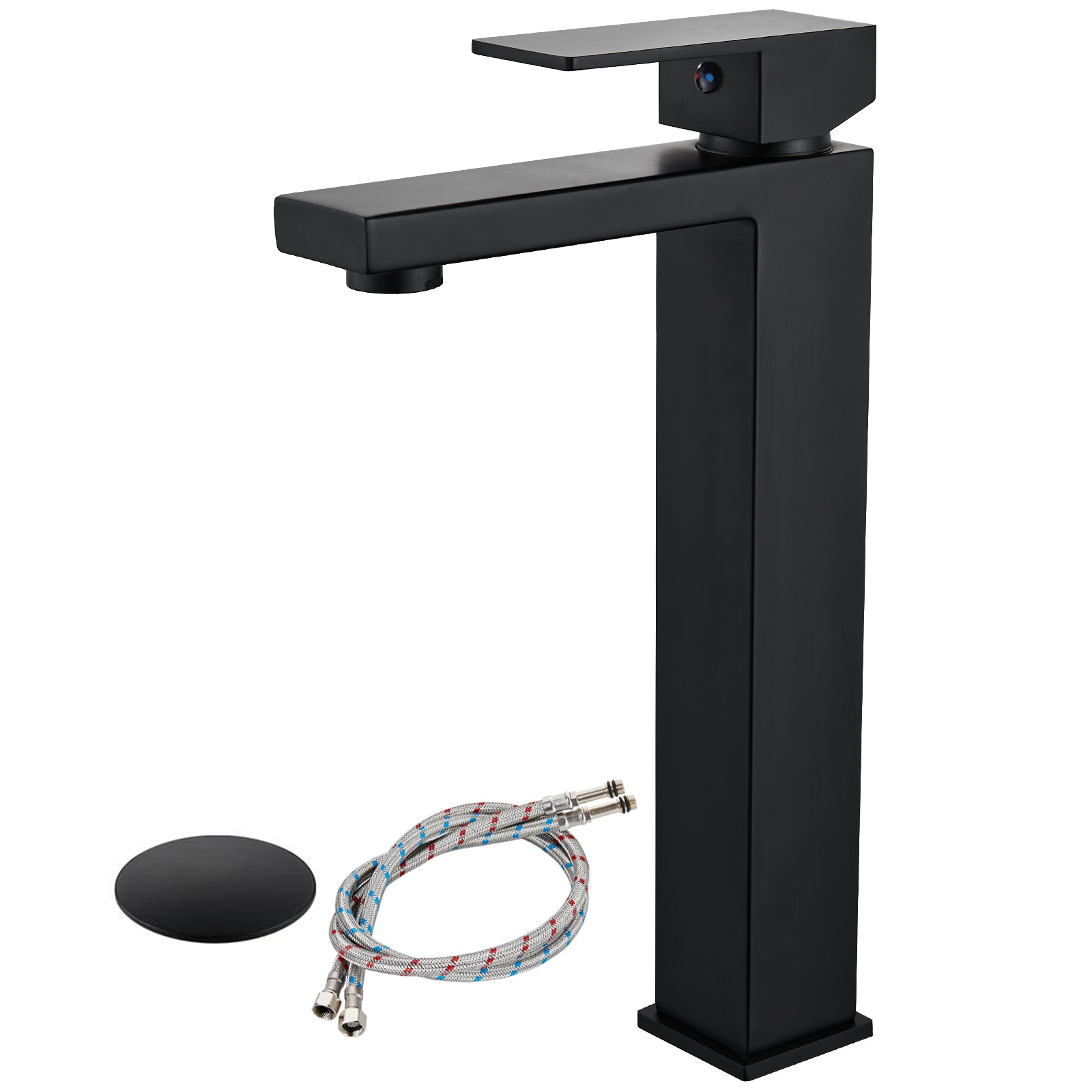 Black Bathroom Vessel Sink Faucet Single Handle Basin Bowl Tap SUS304 Stainless Steel Tall Body 1 Hole Lavatory Vanity Mixer Bar Tap Tall Spout Deck Mount