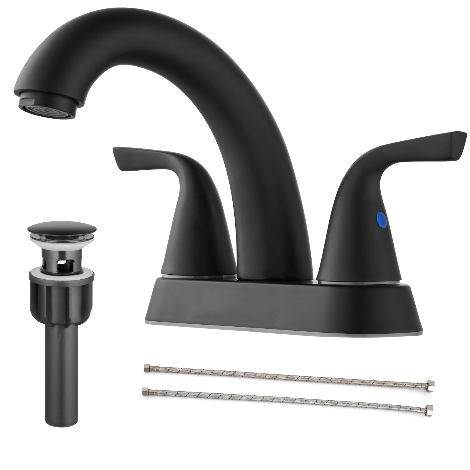 Heyalan Swivel Spout 2 Handle Lever Lavatory Bathroom Vessel Sink Faucet 4-Inch Centerset Deck Mount Mixer Tap with Pop-up Drain and Faucet Supply Lines