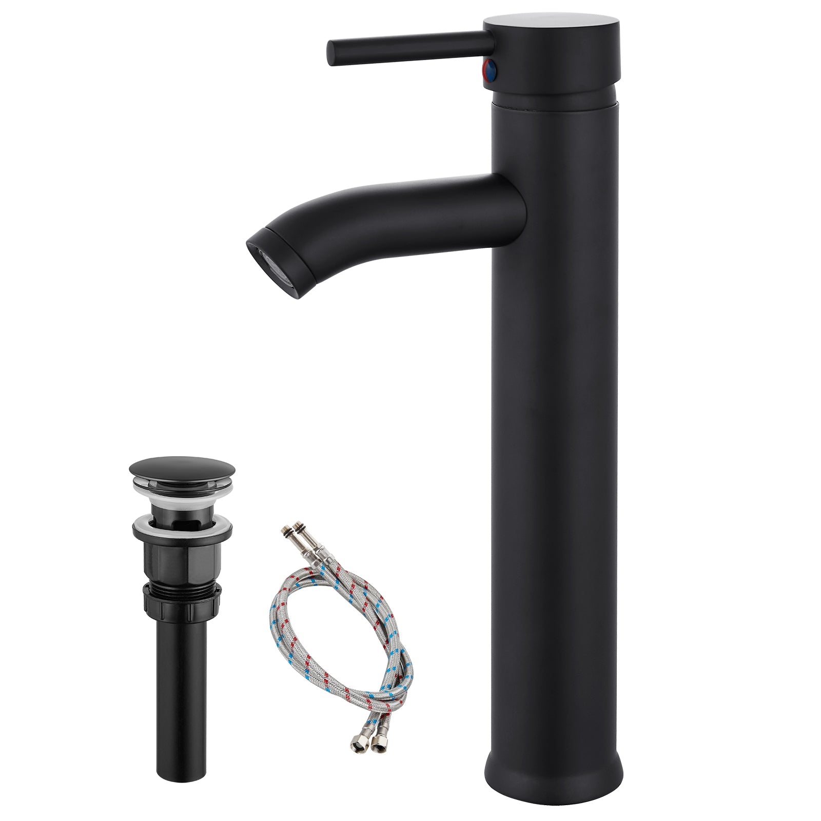Heyalan Bathroom Faucet Vessel Sink Deck Mount SUS304 Stainless Steel Bowl Basin One Hole Single Handle Tall Spout Mixer Tap with Pop Up Drain