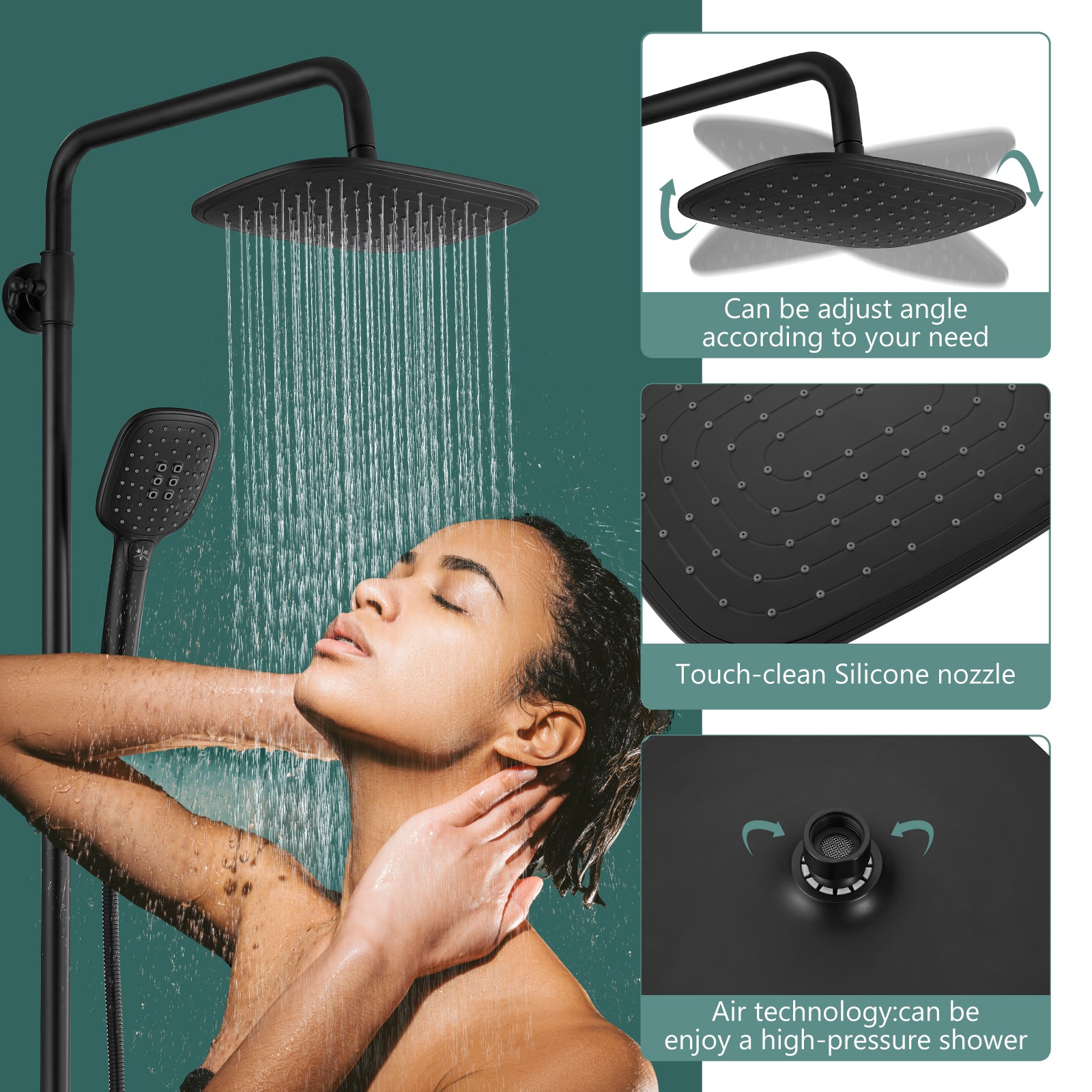 Exposed Shower System Polish Chrome 3 Functional Bathroom Shower Set 9 Inch Rainfall Shower Head with Handheld Sprayer Complete Set Adjustable Hand Spray Tub Spout Wall Mount