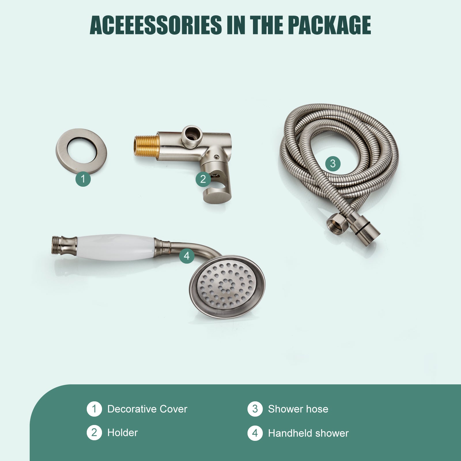 Heyalan Handheld Shower Head Spray with Holder Wand Ceramic Handle Hand Held Telephone Shape Antique Brass Shower Head Sprayer with Bracket Bathroom Shower 1 Mode with Water Hose