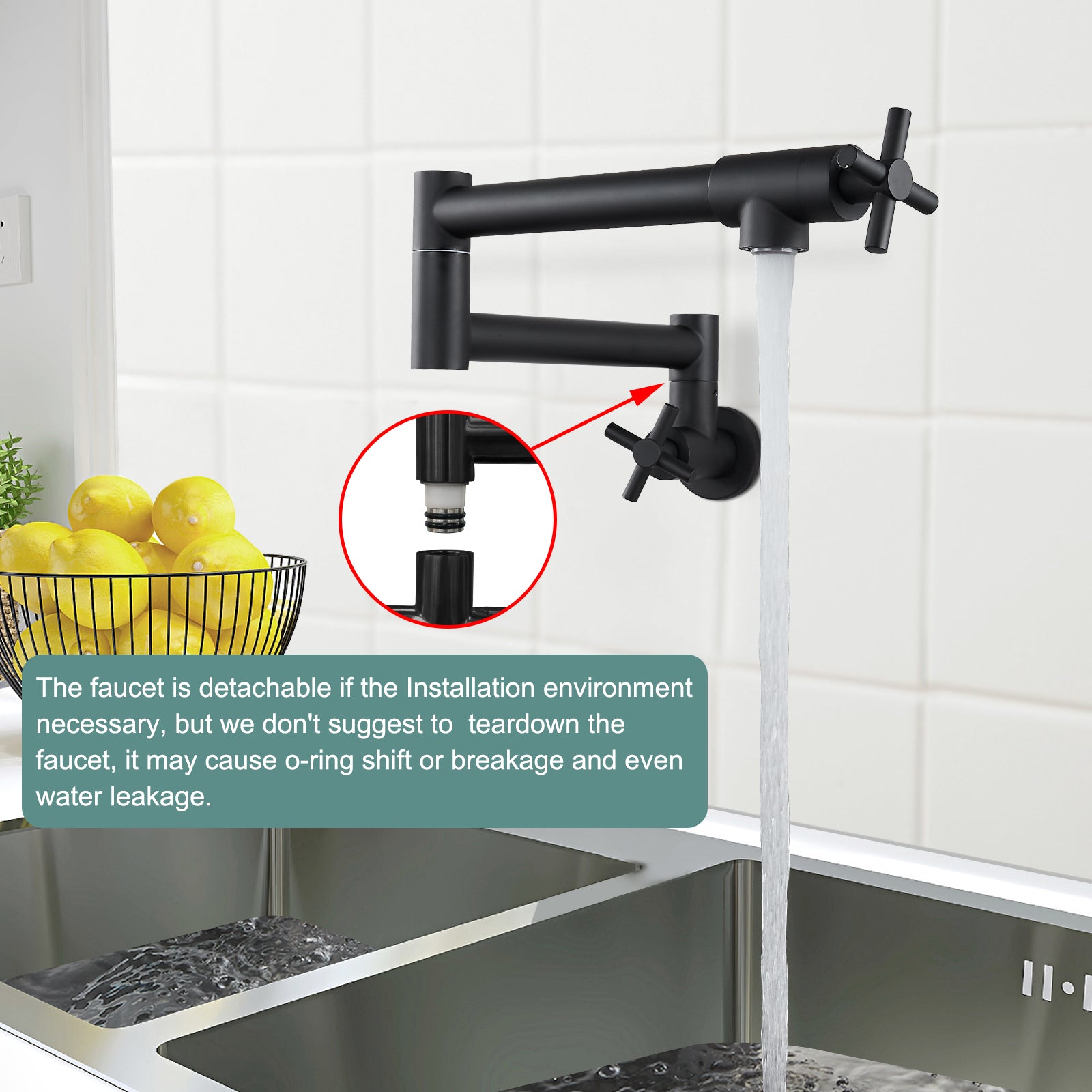 Heyalan Pot Filler Kitchen Faucet Stainless Steel SUS304 Two Cross Handle 19 Inch Single Hole Spout Wall Mounted Stretchable Swing Arm Commercial Kitchen Sink Faucet to Control Water
