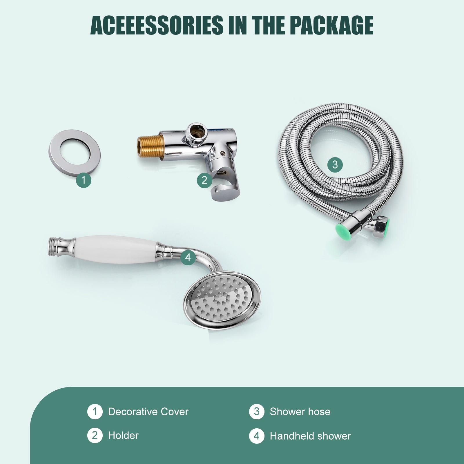 Heyalan Handheld Shower Head Spray with Holder Wand Ceramic Handle Hand Held Telephone Shape Antique Brass Shower Head Sprayer with Bracket Bathroom Shower 1 Mode with Water Hose