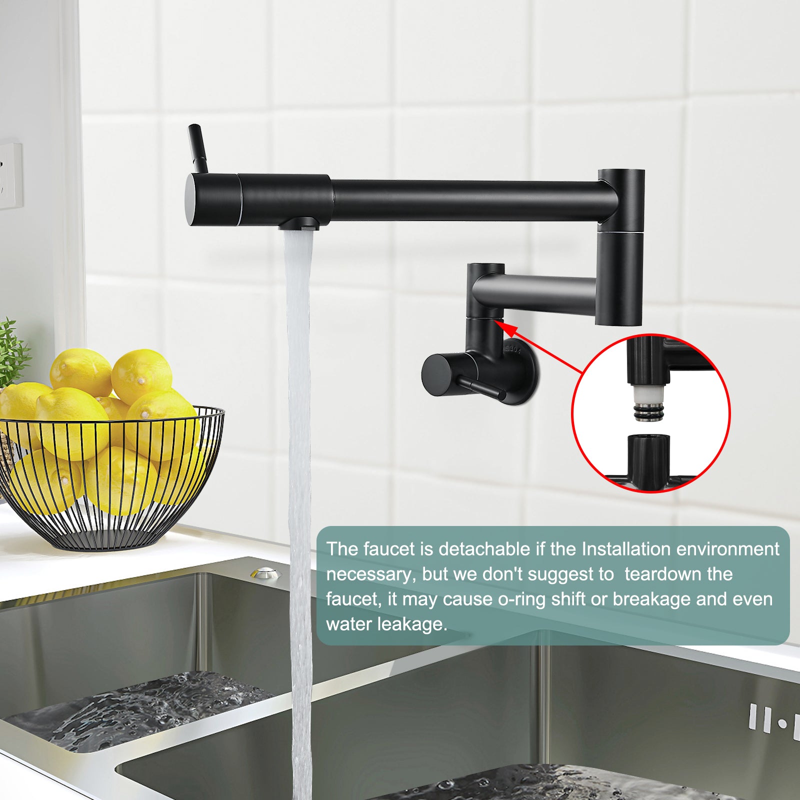 Heyalan Pot Filler 19 Inch Wall Mount Folding Stretchable Kitchen Restaurant Sink Faucet Stainless Steel Potfiller with Double Joint Swing Arm Single Hole Two Handles Commercial NPT