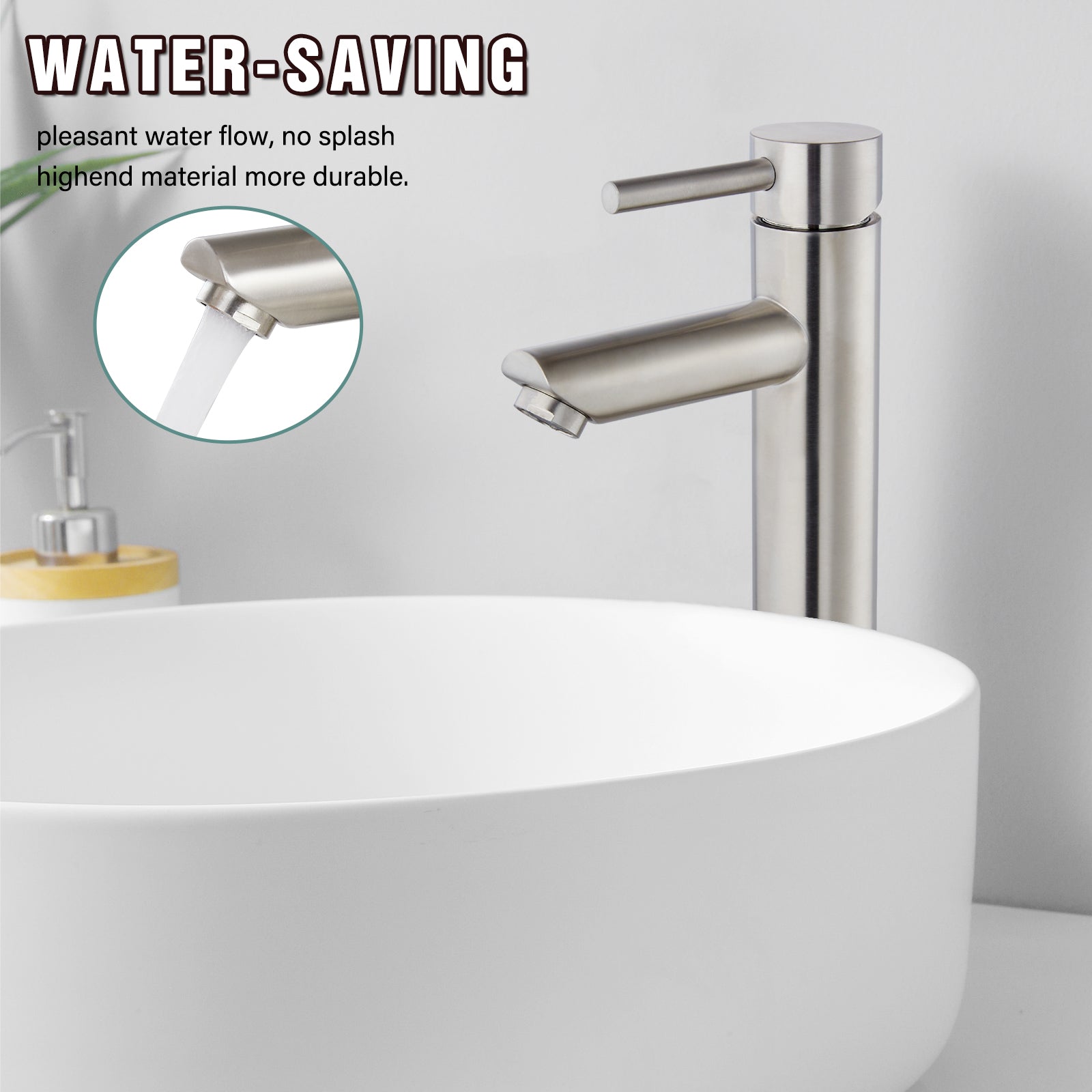 Heyalan Bathroom Sink Faucet Stainless Steel SUS304 Brushed Nickel Single Handle 1 Hole Hot and Cold Water Deck Mount Lavatory Faucet Kitchen Tap with Pop Up Drain