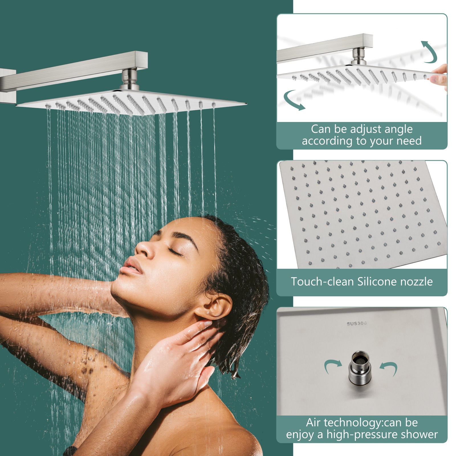 Heyalan Shower System Square Rain Shower System Head Shower Faucet Fixture 2 in 1 Handheld Shower Sprayer Rough in Valve Wall Mount Bathroom Rainfall Combo Set High Pressure
