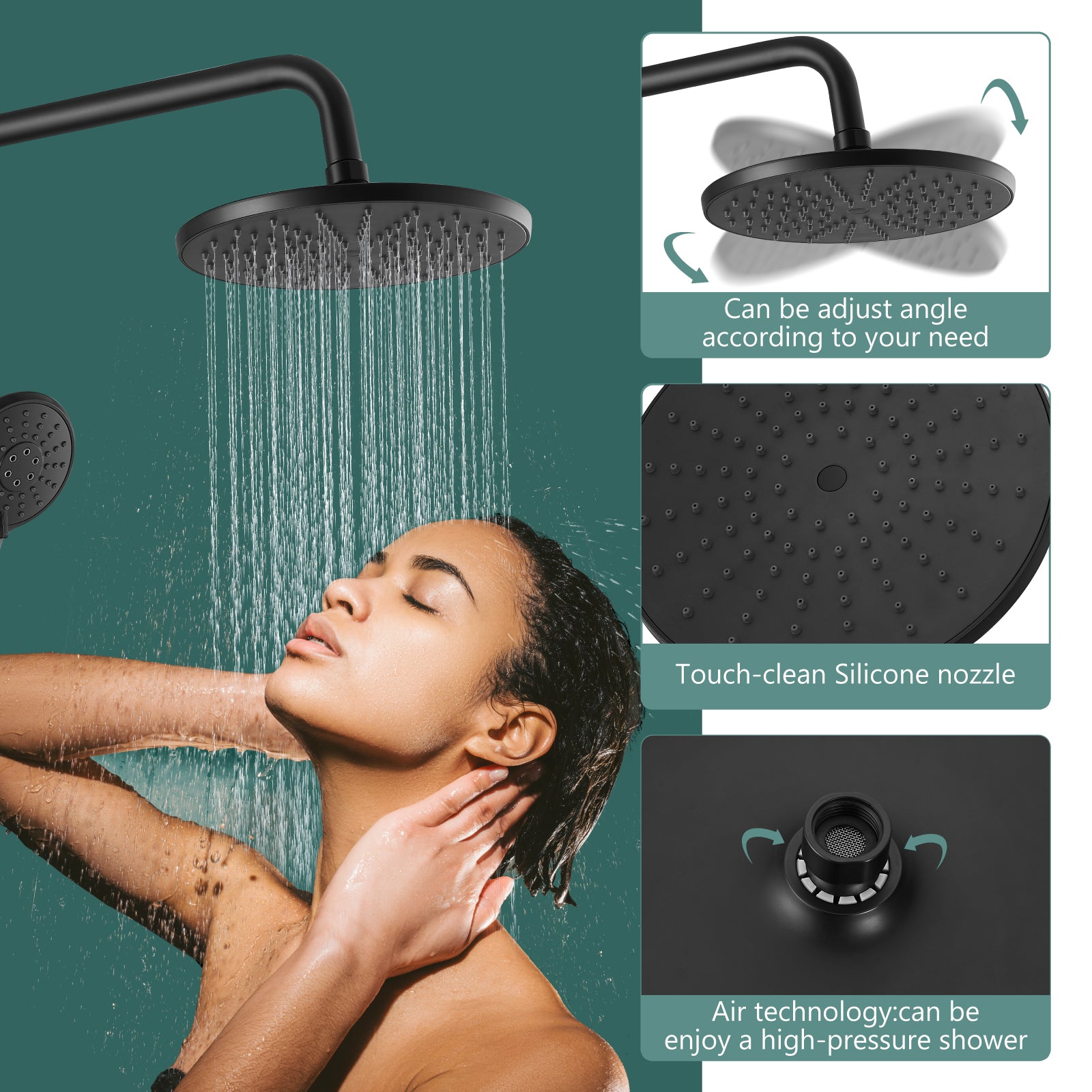 Exposed Shower System Faucet Set Bathroom 8 Inch ABS Single 1 Handle ABS Shower Head Handheld Shower Adjustable Slide Bar Hand Spray Tub Spout Wall Mount Complete Set