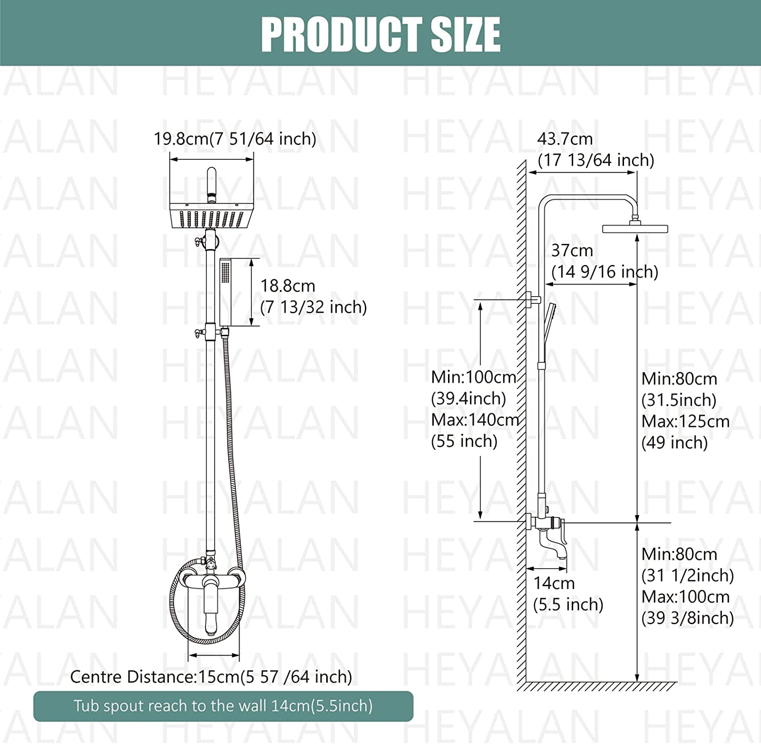 3 Functional Bathroom Shower Set 8 Inch Square Rainfall Shower Head with Wall Mounted