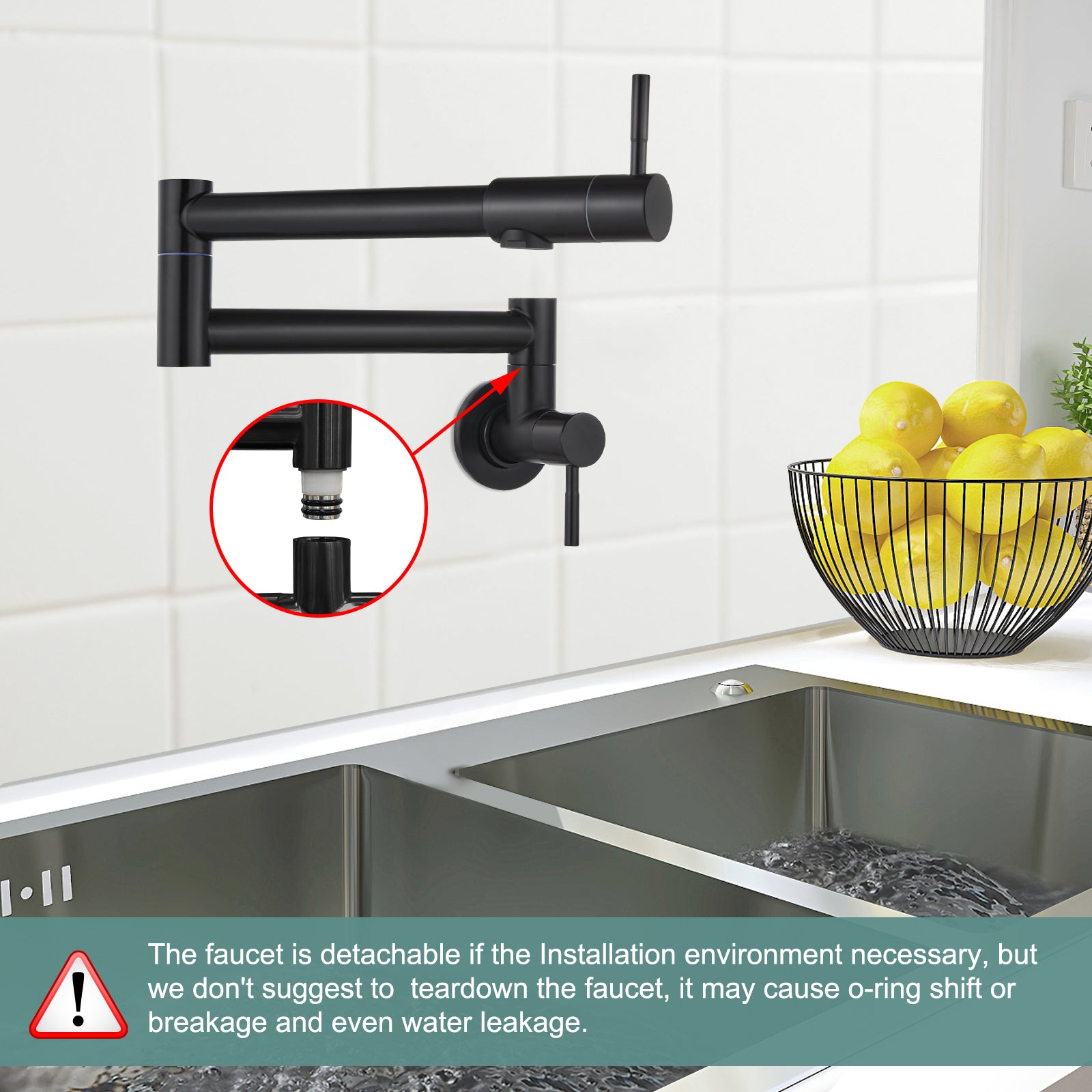 Heyalan Pot Filler Faucet Wall Mounted Folding Stretchable Kitchen Faucet 1 Hole with Double Joint Swing Arms 2 Handles NPT Stainless Steel Separated Thread