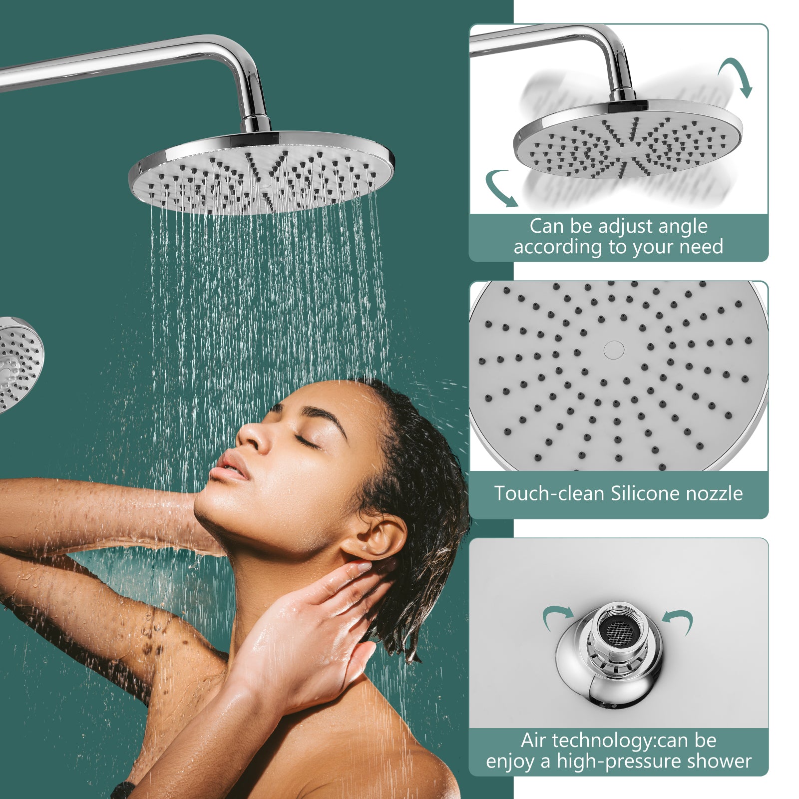 Exposed Shower System Faucet Set Bathroom 8 Inch ABS Single 1 Handle ABS Shower Head Handheld Shower Adjustable Slide Bar Hand Spray Tub Spout Wall Mount Complete Set