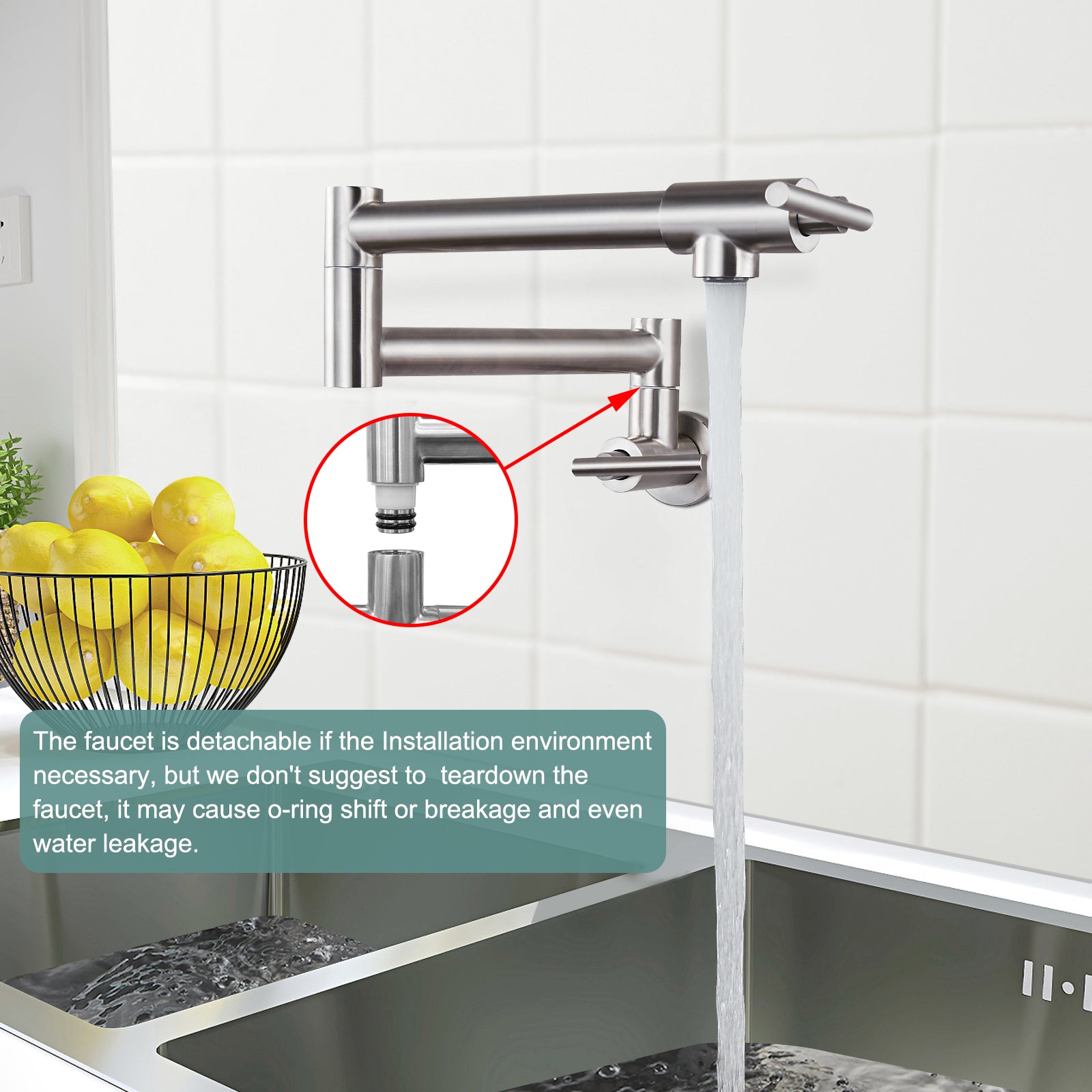 Heyalan 19" Stainless Steel SUS304 Pot Filler Faucet Wall Mounted Double Joint Swing Folding Arms with Two Handles Single Hole Commercial Kitchen Sink Faucet to Control Water Stovetop