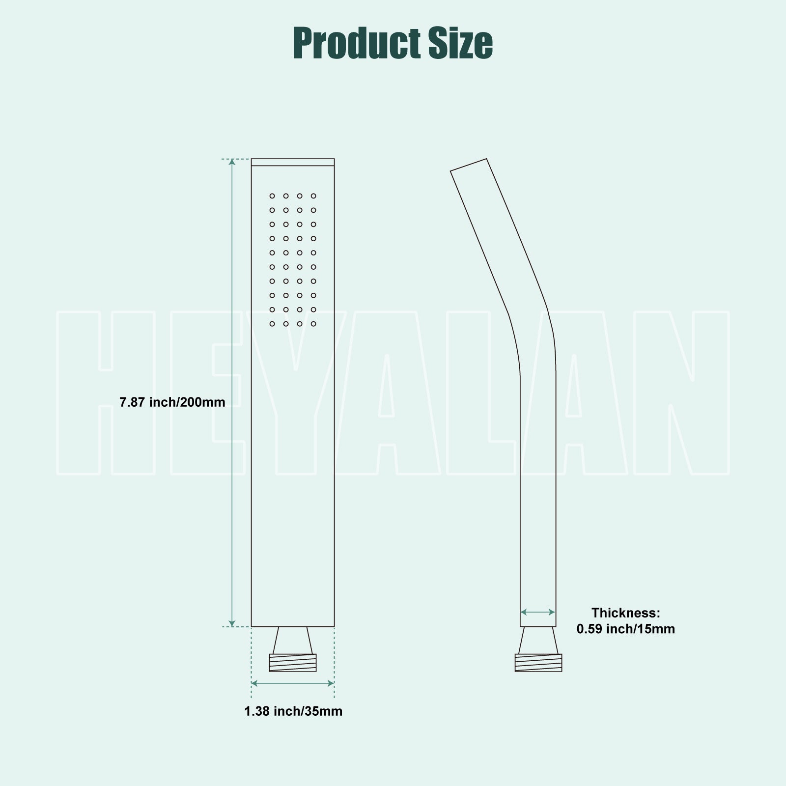 Heyalan Shower Wand SUS304 Stainless Steel Handheld Single Function Handheld Shower High Pressure Luxury Hand Shower Set High Flow Rectangle Curved Hand Shower Spray