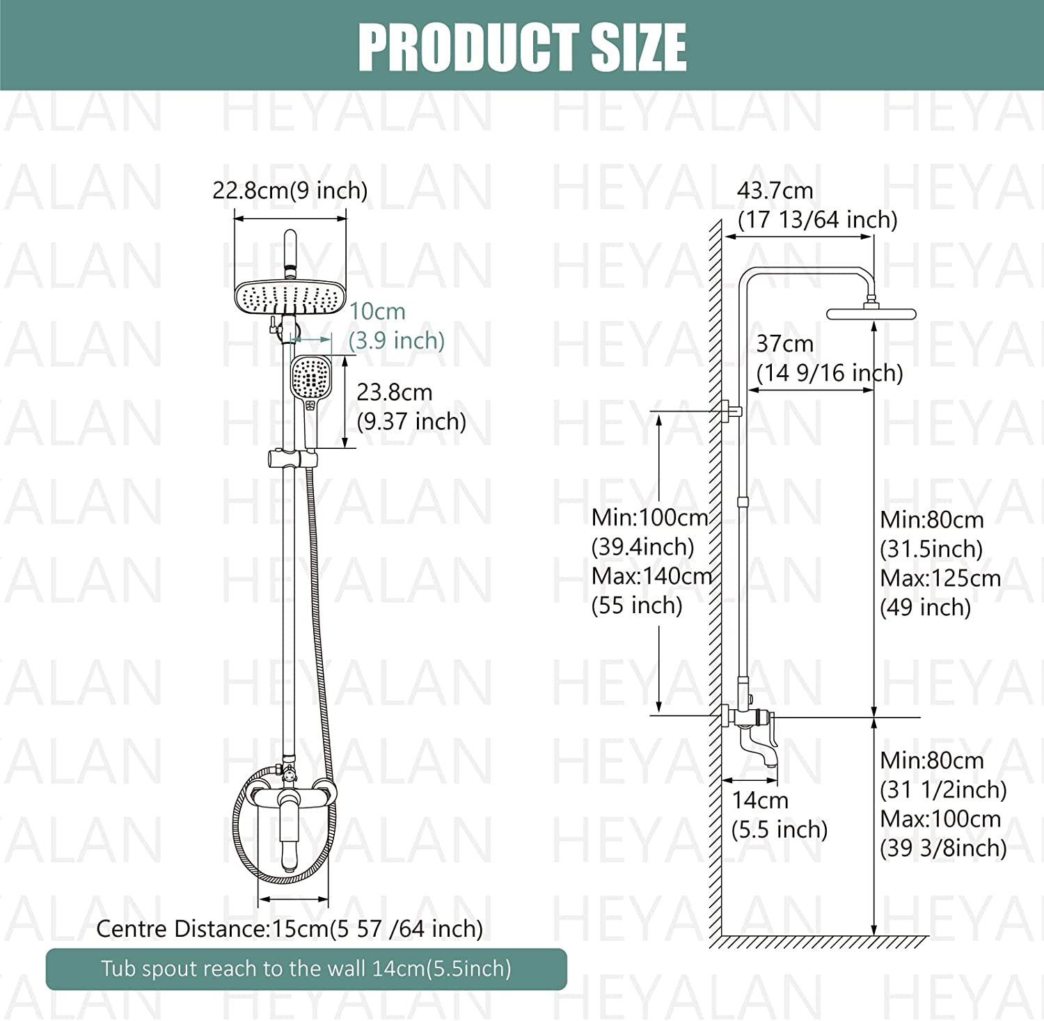 Exposed Shower System Polish Chrome 3 Functional Bathroom Shower Set 9 Inch Rainfall Shower Head with Handheld Sprayer Complete Set Adjustable Hand Spray Tub Spout Wall Mount