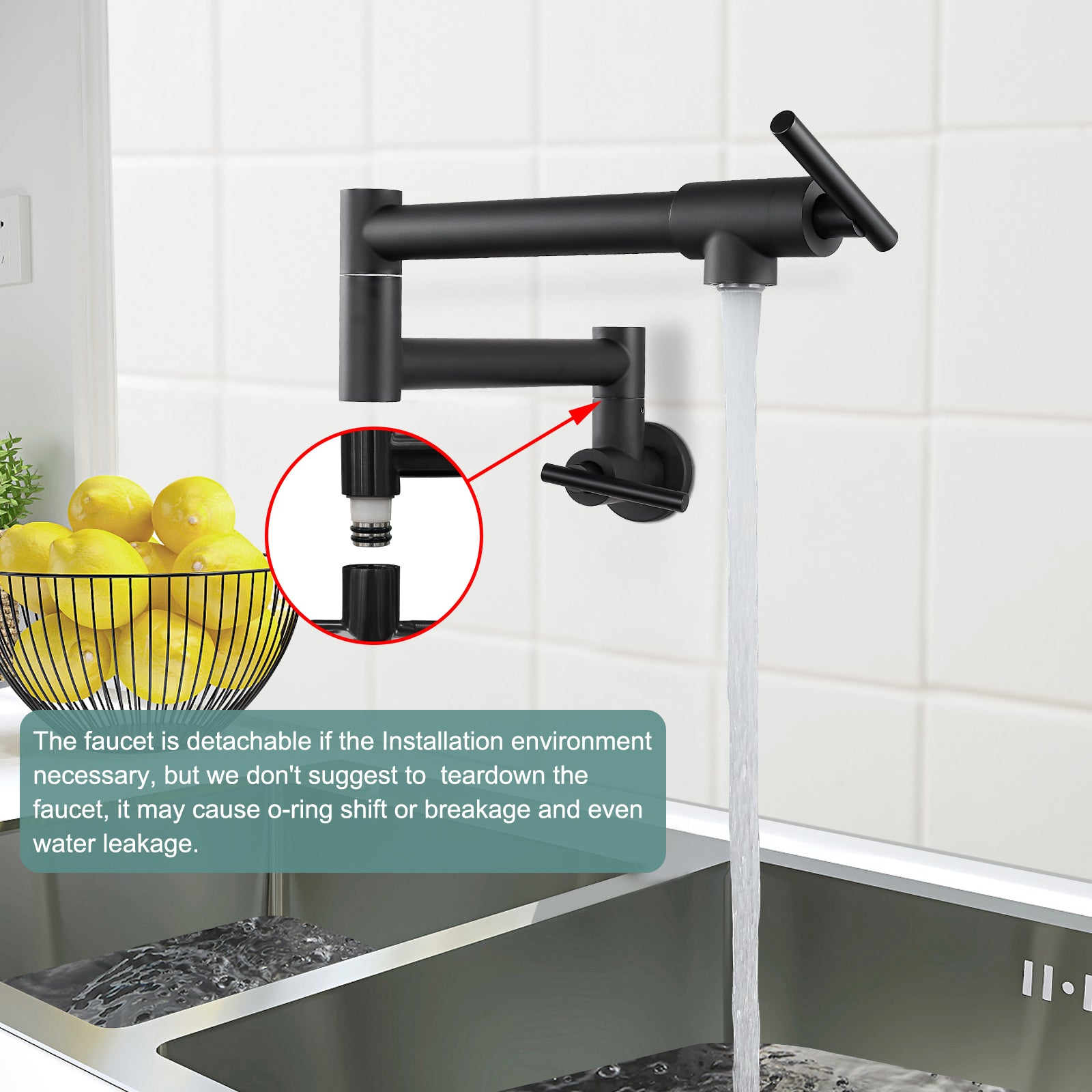 Heyalan 19" Stainless Steel SUS304 Pot Filler Faucet Wall Mounted Double Joint Swing Folding Arms with Two Handles Single Hole Commercial Kitchen Sink Faucet to Control Water Stovetop