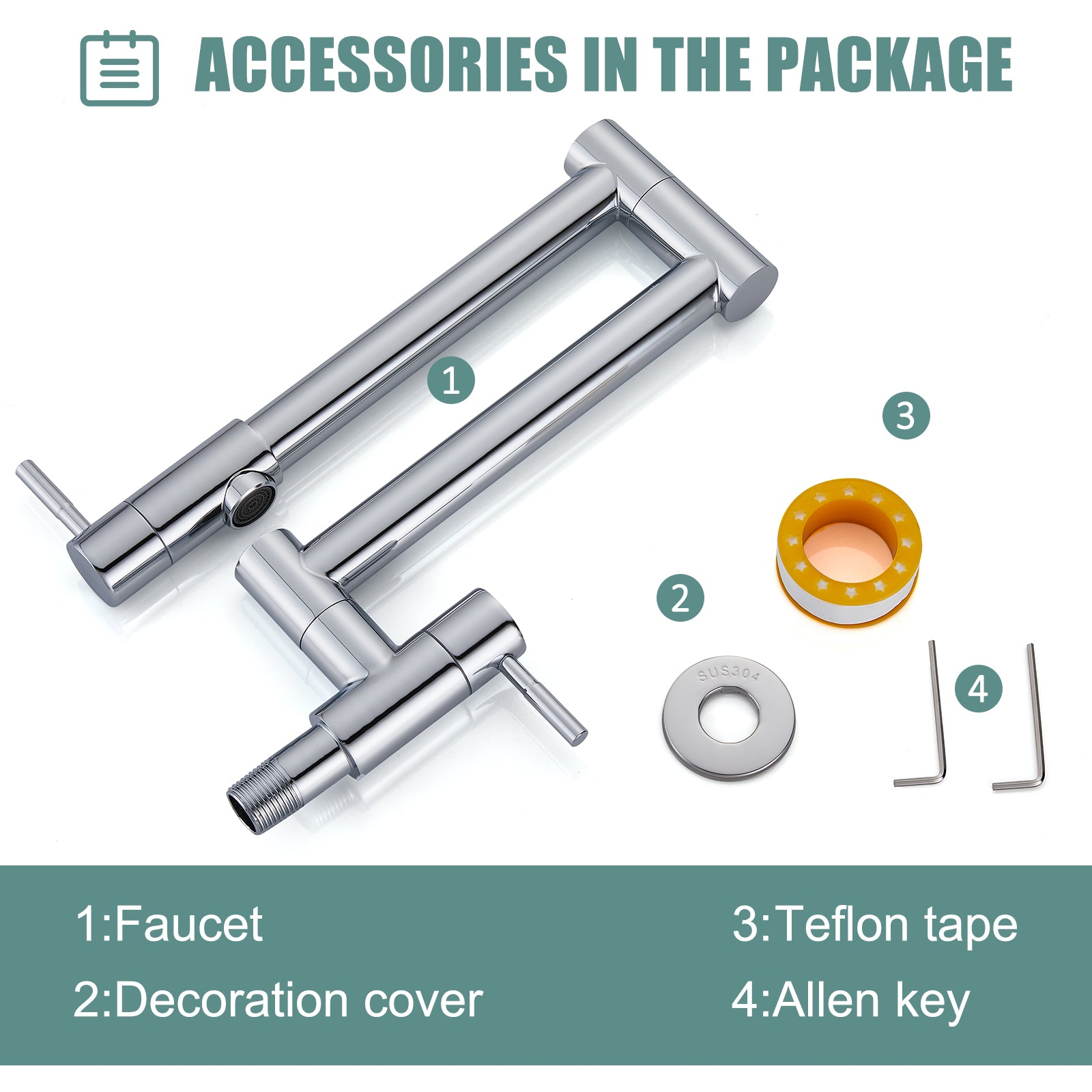Heyalan Pot Filler 19 Inch Wall Mount Folding Stretchable Kitchen Restaurant Sink Faucet Stainless Steel Potfiller with Double Joint Swing Arm Single Hole Two Handles Commercial NPT