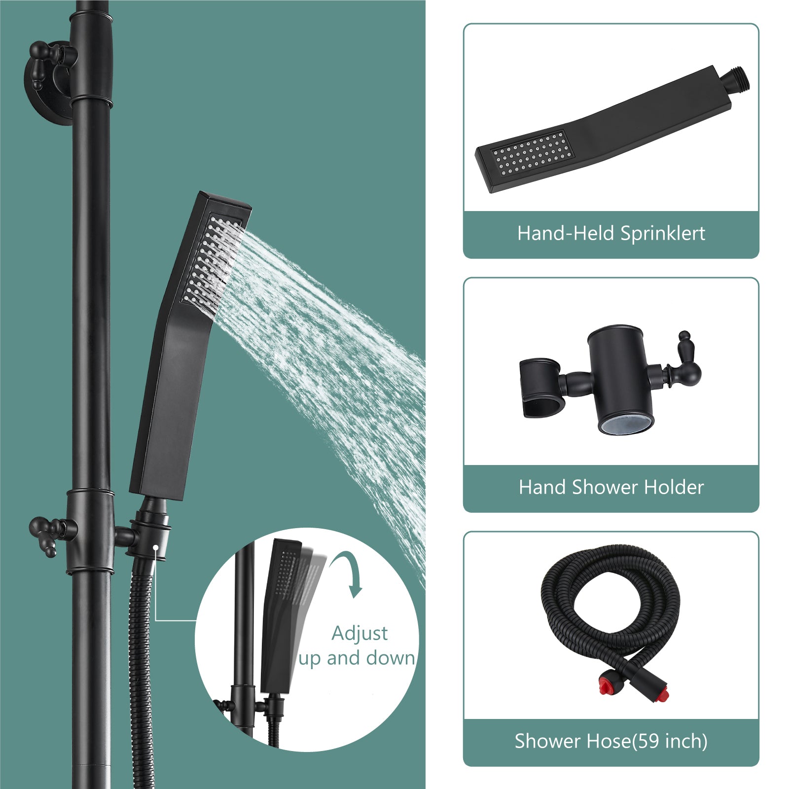 Exposed Shower System Dual Function Bathroom Shower Faucet 8 Inch Square Swivel Rainfall Shower Head with Handheld Adjustable Complete Set Wall Mount