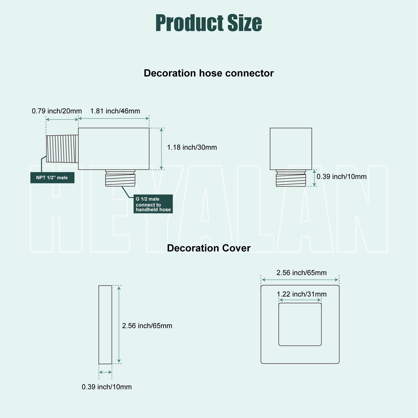 Shower 90° Wall Supply Elbow Square Shower Hose Connector for Shower Handheld without Shower hand and Hose Wall Mount Supply Shower Cradle Fixed Brass Heyalan Shower Elbow