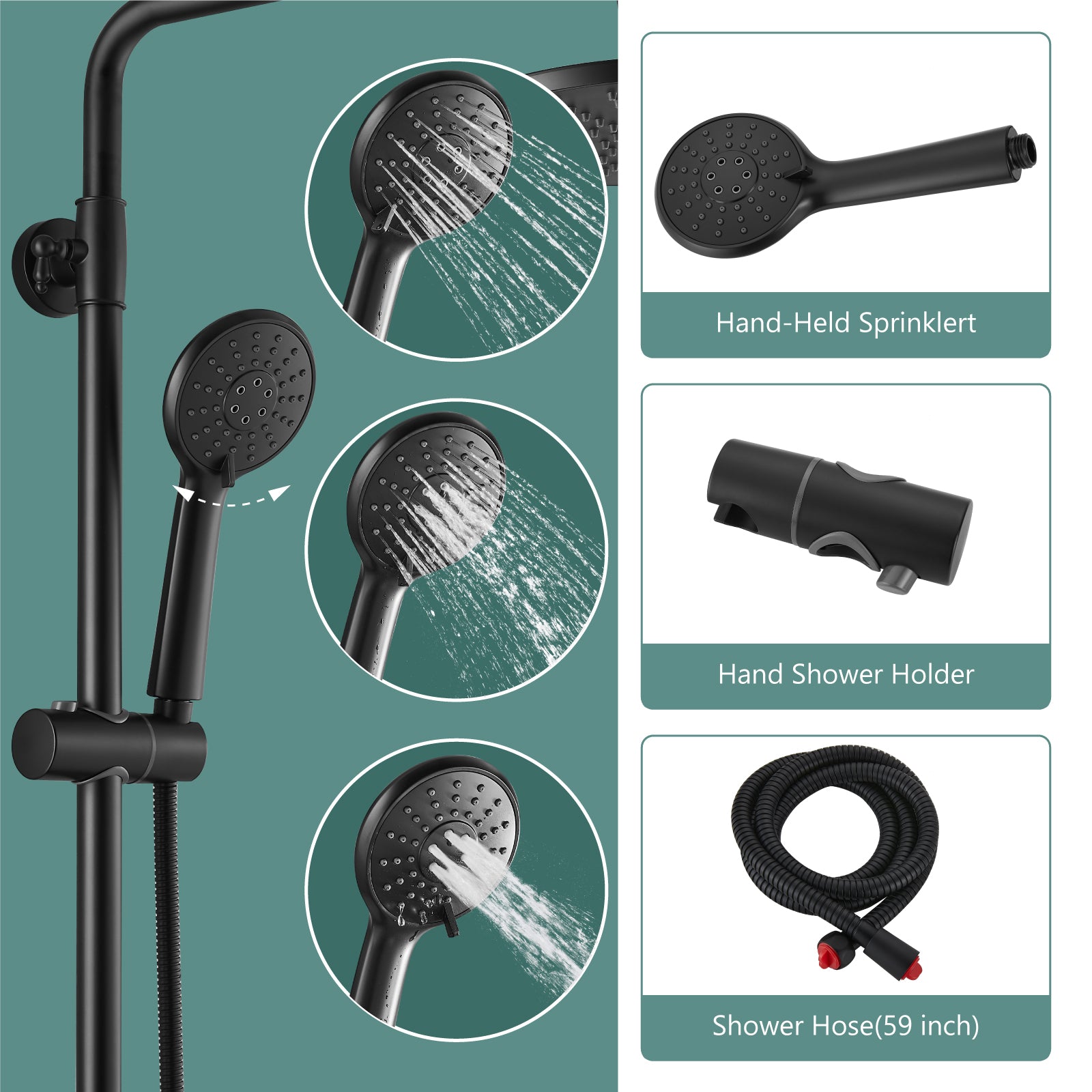 Exposed Shower System Faucet Set Bathroom 8 Inch ABS Single 1 Handle ABS Shower Head Handheld Shower Adjustable Slide Bar Hand Spray Tub Spout Wall Mount Complete Set