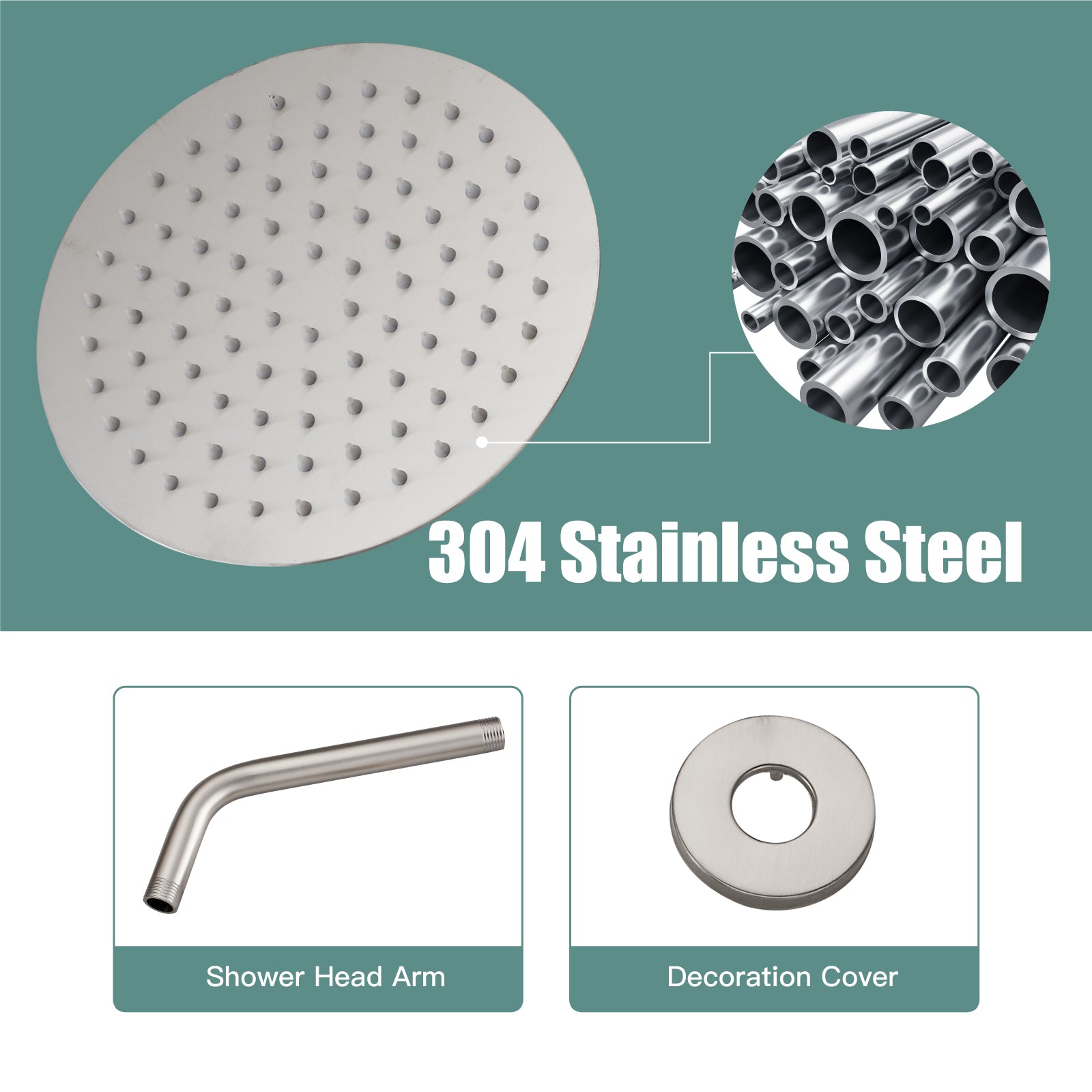 Shower Faucet Set 8 Inch Round Showerhead Bathroom Rainfall Shower System Wall Mount SUS304 Stainless Steel Single Function Shower Trim Kit 1 Handle Male Thread 1/2" NPT
