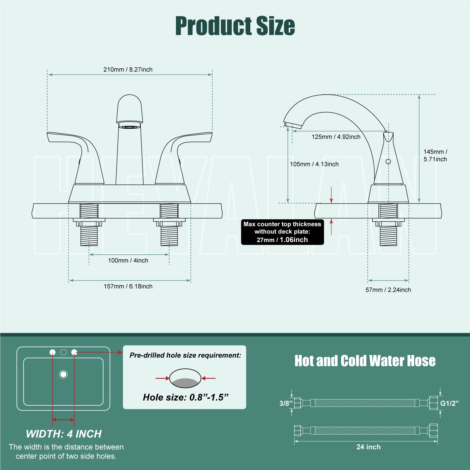 Heyalan Swivel Spout 2 Handle Lever Lavatory Bathroom Vessel Sink Faucet 4-Inch Centerset Deck Mount Mixer Tap with Pop-up Drain and Faucet Supply Lines