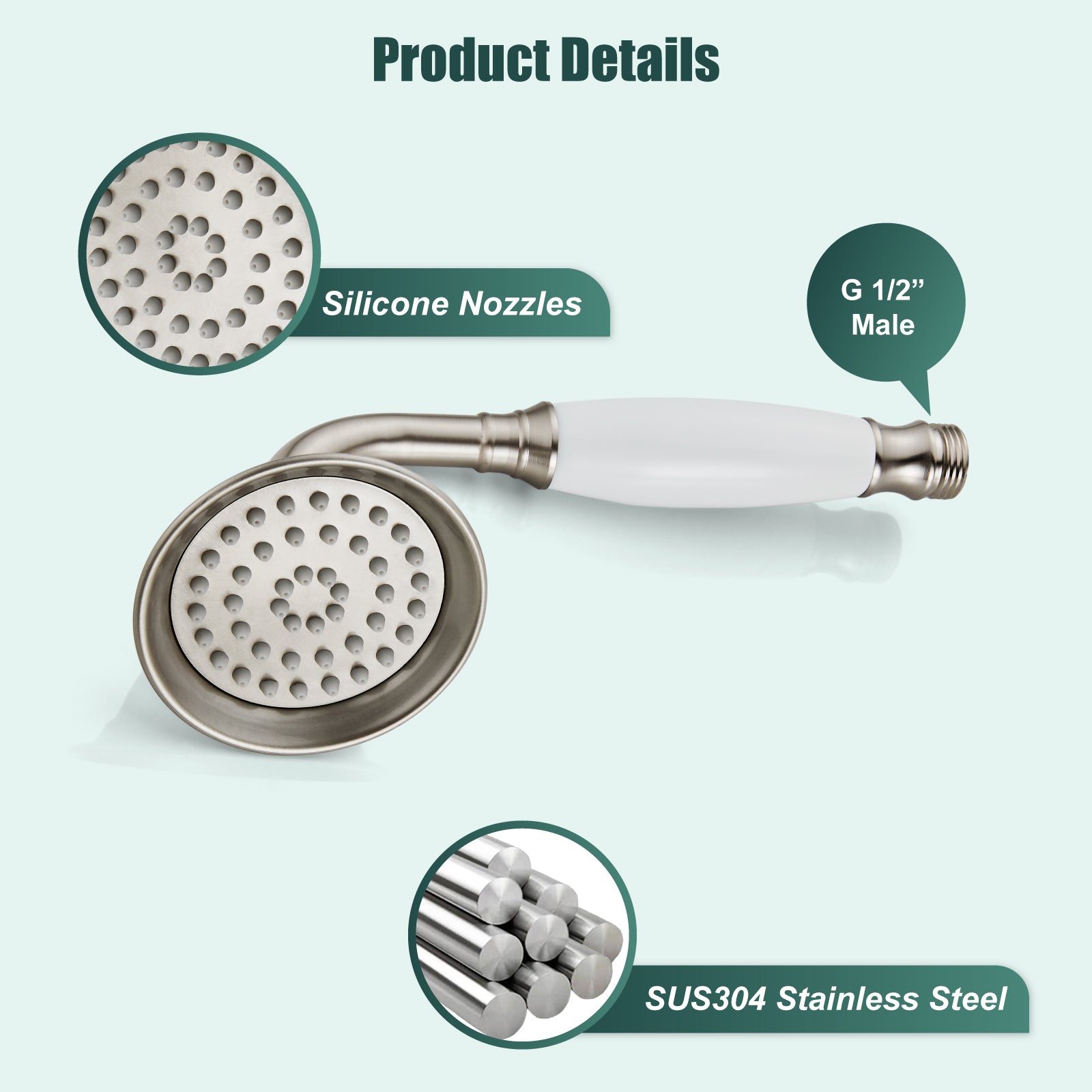 Heyalan Handheld Shower Head Spray with Holder Wand Ceramic Handle Hand Held Telephone Shape Antique Brass Shower Head Sprayer with Bracket Bathroom Shower 1 Mode with Water Hose