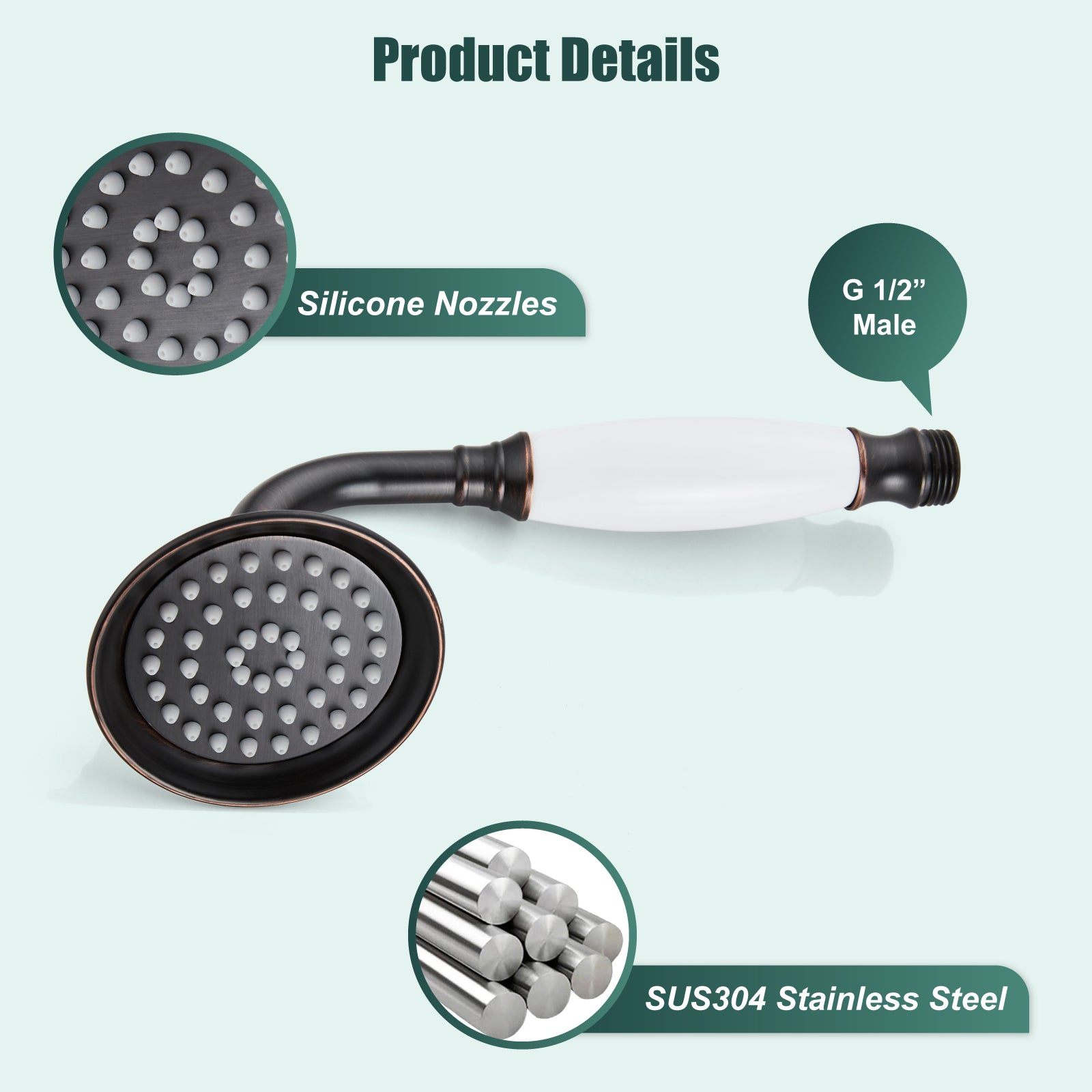 Heyalan Handheld Shower Head Spray with Holder Wand Ceramic Handle Hand Held Telephone Shape Antique Brass Shower Head Sprayer with Bracket Bathroom Shower 1 Mode with Water Hose