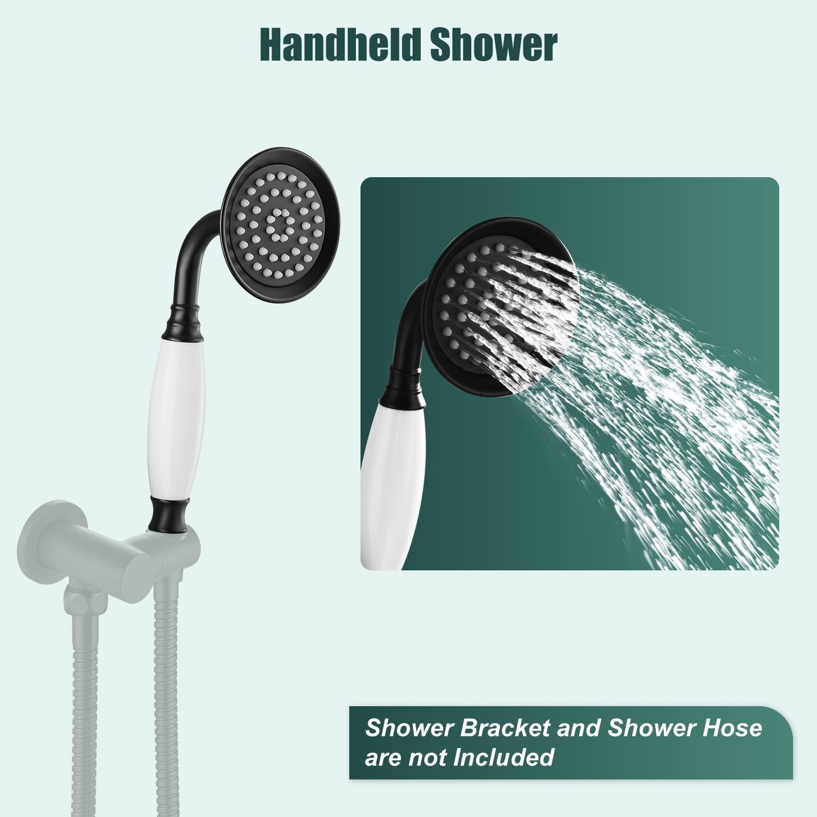 Heyalan Handheld Shower Head Spray Wand Ceramic Handle Hand Held High Pressure Telephone Shape Antique Brass Shower Head Powerful Water Sprayer Bathroom High Flow Shower 1 Mode
