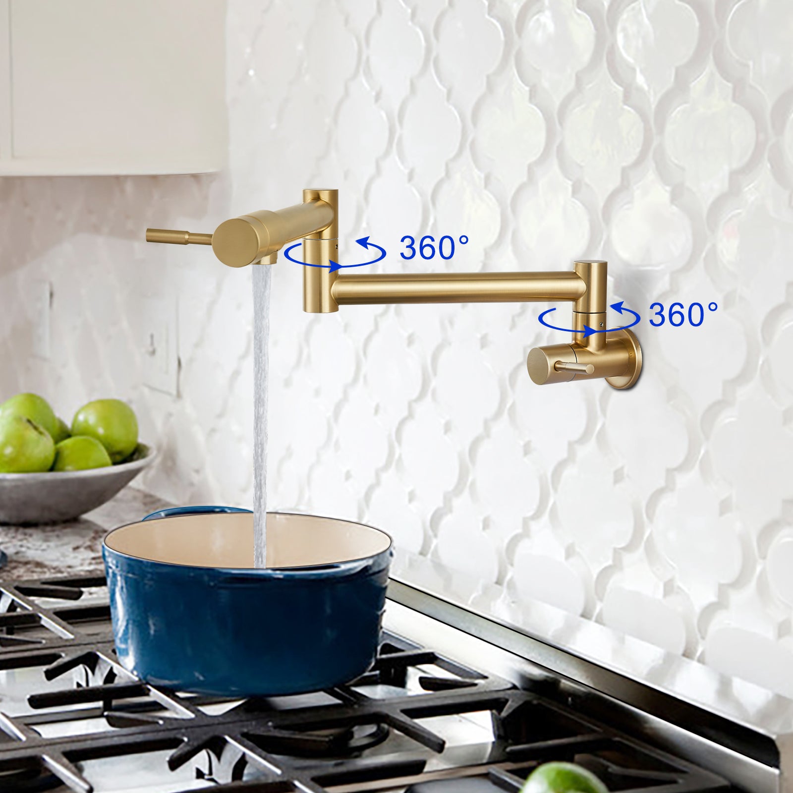 Heyalan Pot Filler 19 Inch Wall Mount Folding Stretchable Kitchen Restaurant Sink Faucet Stainless Steel Potfiller with Double Joint Swing Arm Single Hole Two Handles Commercial NPT
