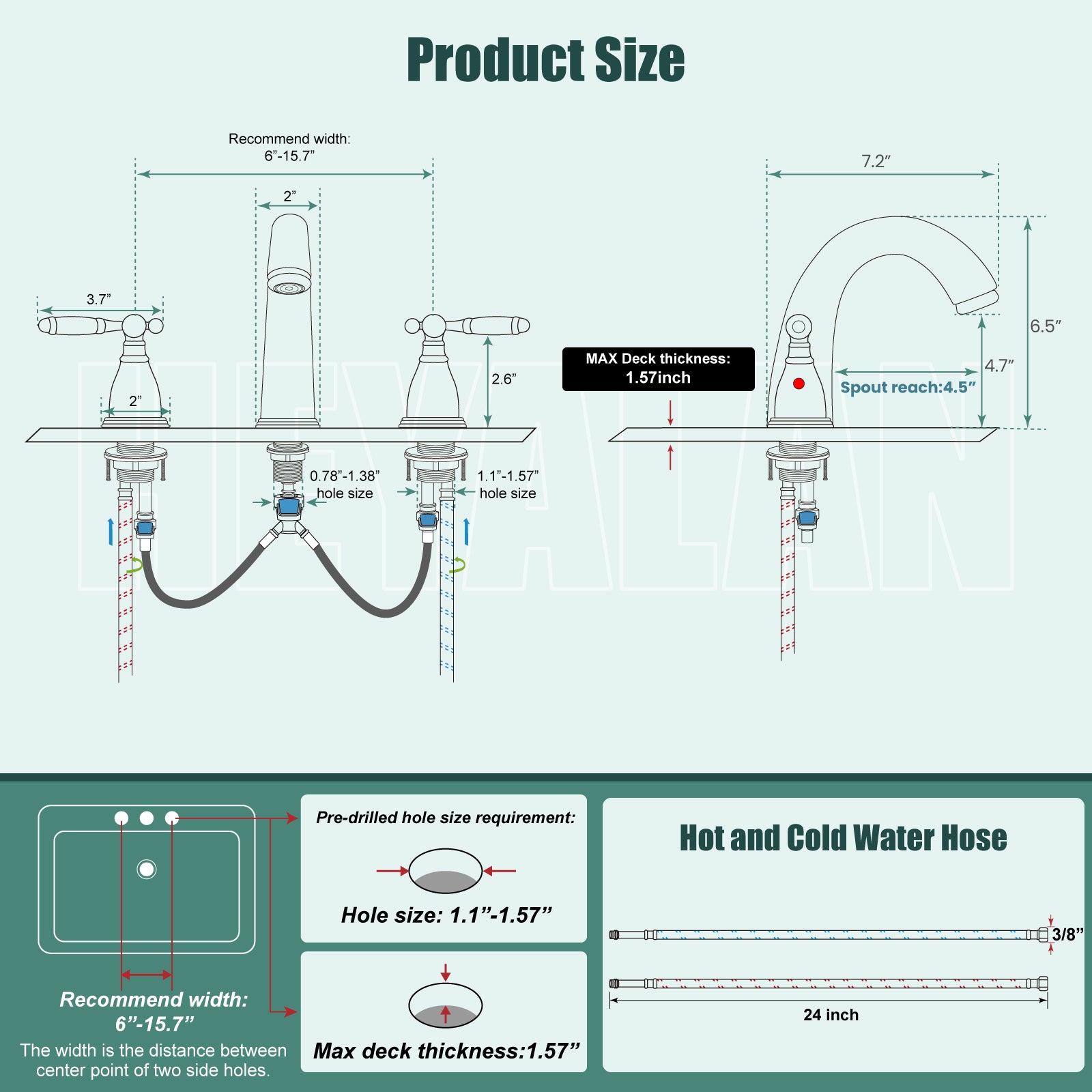 2 Handles SUS304 Stainless Steel 8-16 Inch Bathroom Basin Faucet with Pop Up Drain Deck Mount Divided Three Holes Toilet Sink Mixer Tap Simple Cabinet Grips Heyalan Mixer Faucet