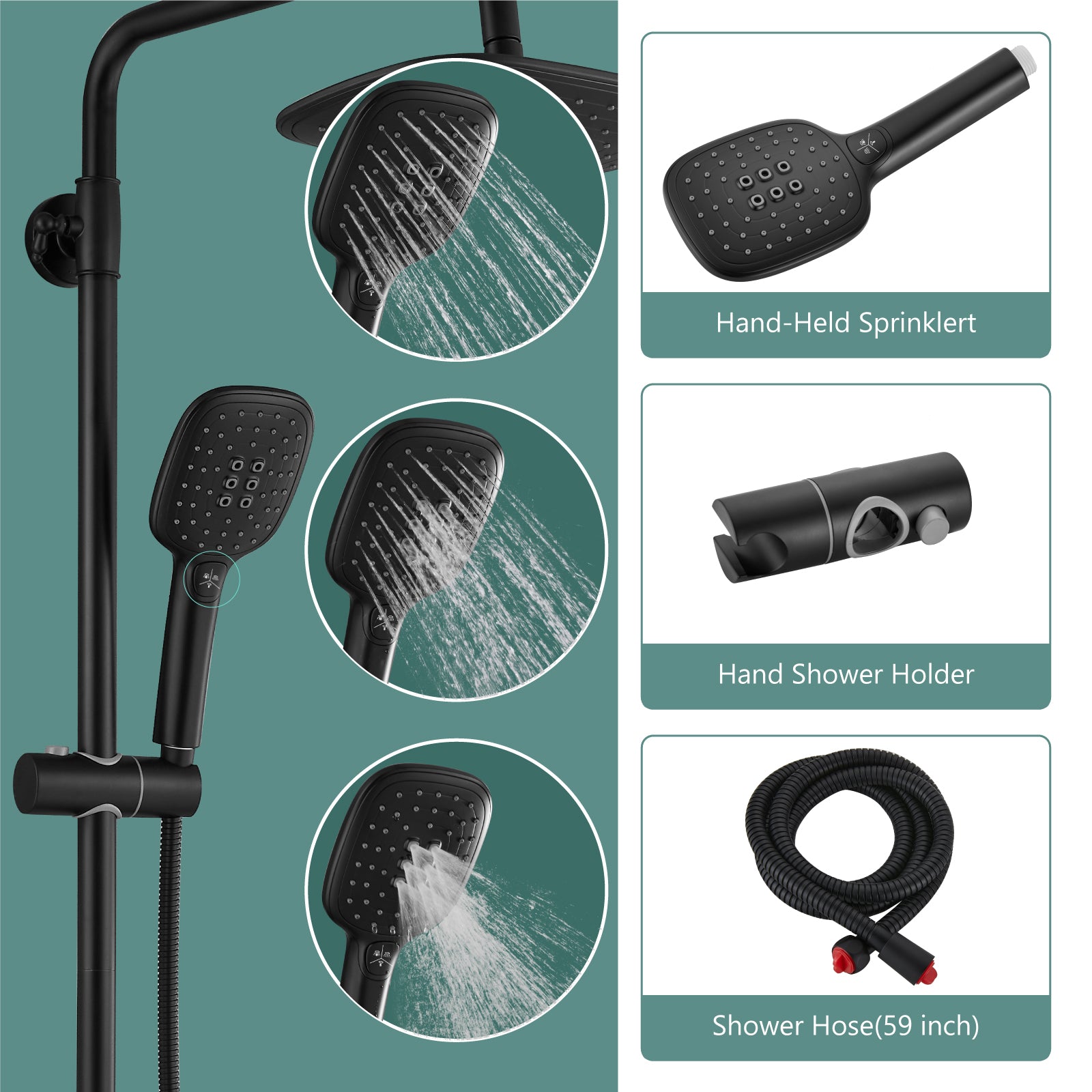 Exposed Shower System Polish Chrome 3 Functional Bathroom Shower Set 9 Inch Rainfall Shower Head with Handheld Sprayer Complete Set Adjustable Hand Spray Tub Spout Wall Mount
