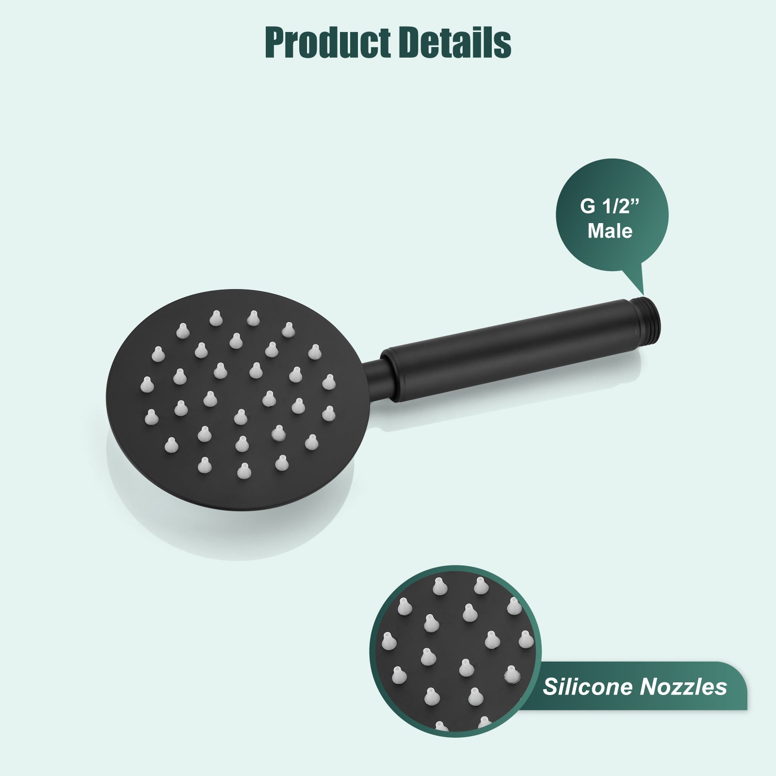 Heyalan Shower Wand Handheld Showerhead Wand Spray High Pressure Flow 1 Mode Hand Held Round SUS304 Sprayer Bathroom High Powerful Single Function Shower Head Bracket&Water Hose Include