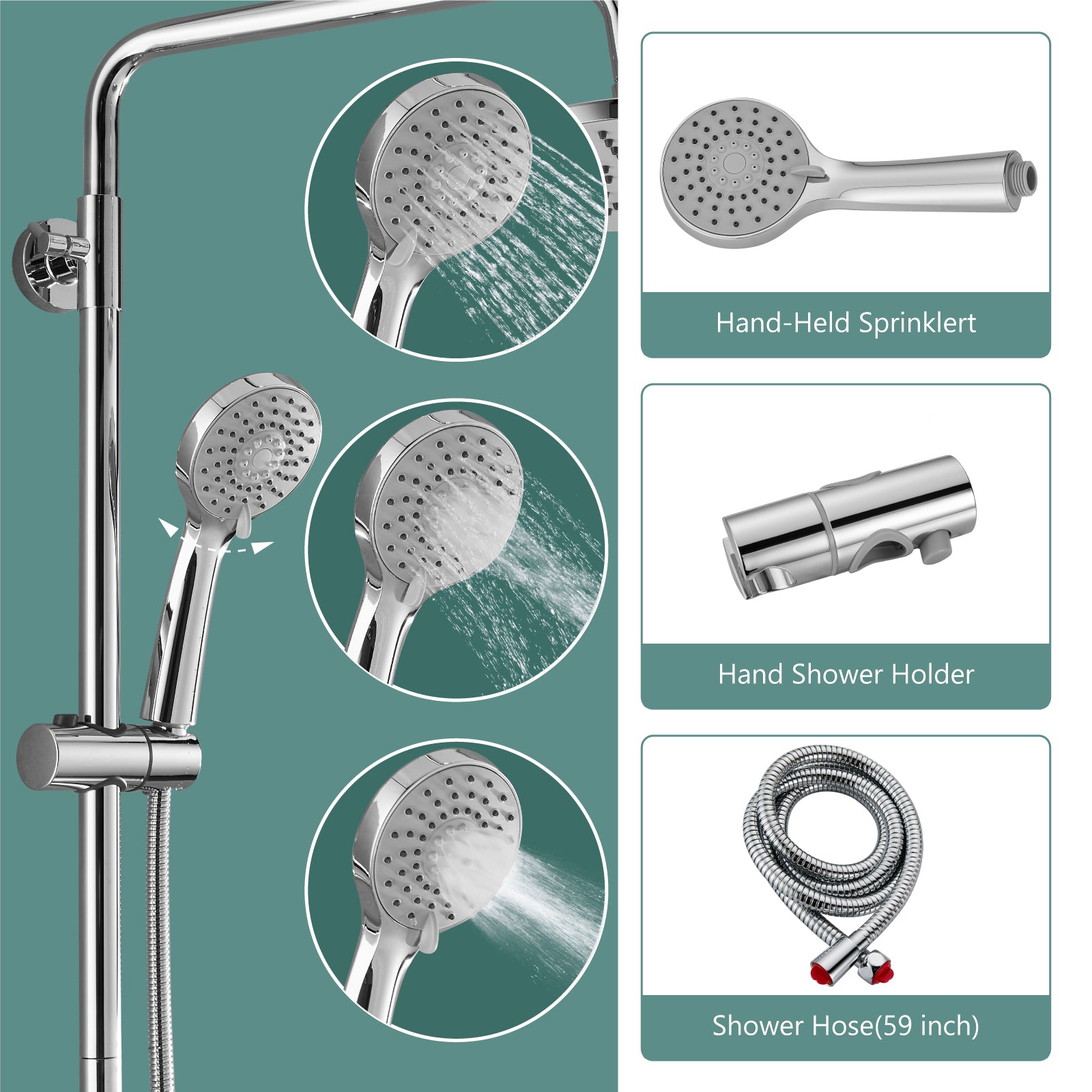 Exposed Shower System Faucet Set Bathroom 8 Inch ABS Single 1 Handle ABS Shower Head Handheld Shower Adjustable Slide Bar Hand Spray Tub Spout Wall Mount Complete Set