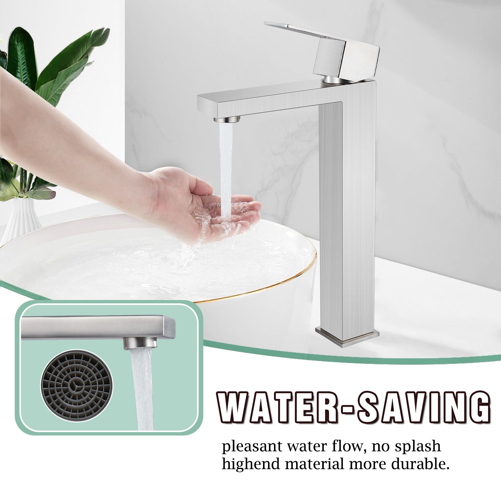 Black Bathroom Vessel Sink Faucet Single Handle Basin Bowl Tap SUS304 Stainless Steel Tall Body 1 Hole Lavatory Vanity Mixer Bar Tap Tall Spout Deck Mount