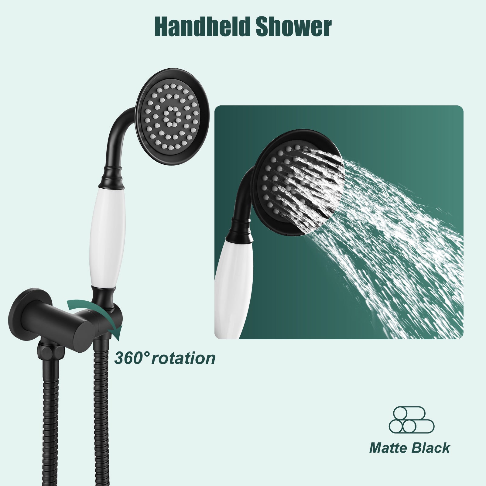 Heyalan Handheld Shower Head Spray with Holder Wand Ceramic Handle Hand Held Telephone Shape Antique Brass Shower Head Sprayer with Bracket Bathroom Shower 1 Mode with Water Hose