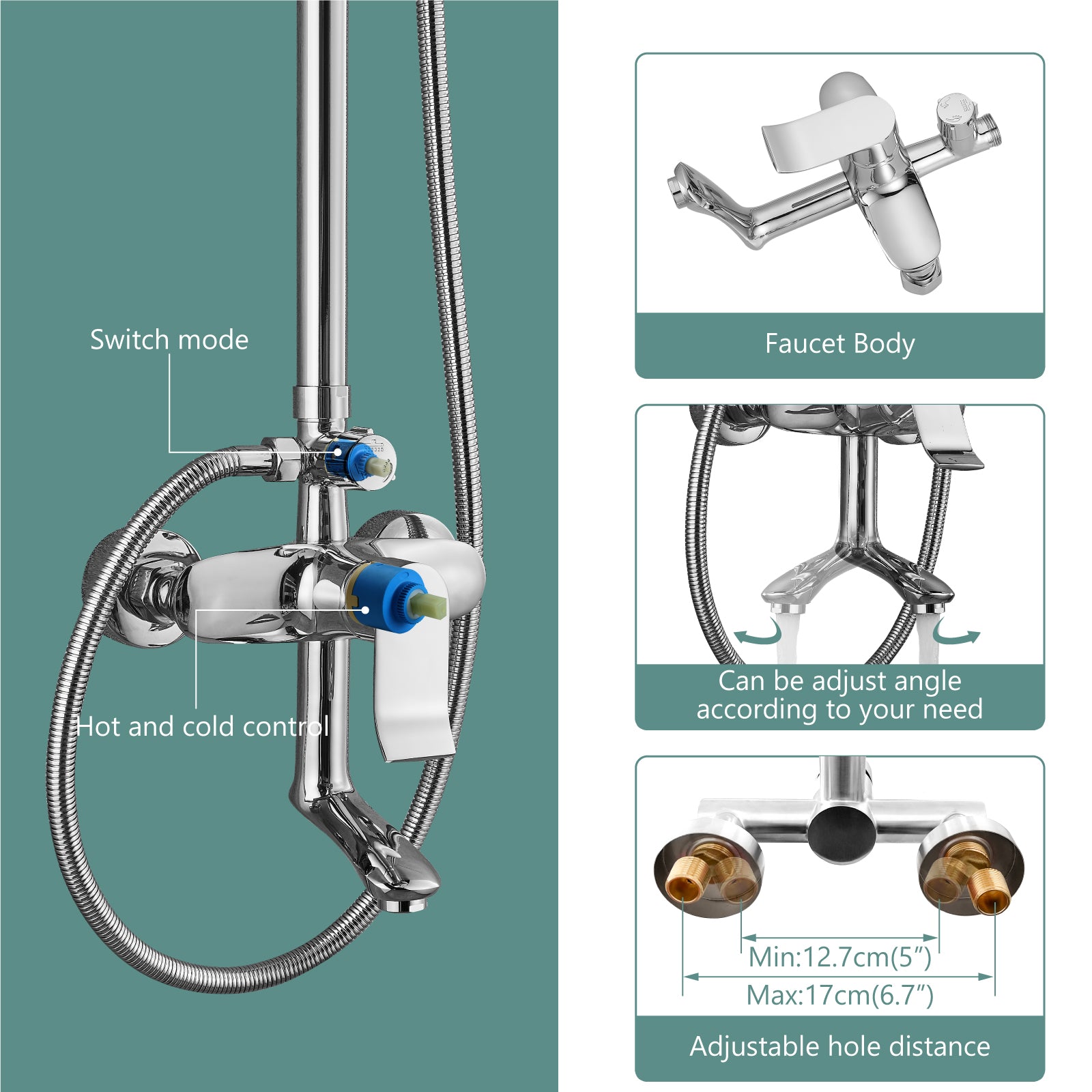 Exposed Shower System 3 Functional Bathroom Shower Faucet Set 8 Inch Square Rainfall Shower Head Wall Mounted Exposed Chrome Shower Faucet Set 8 Rain Exposed Pipe Shower