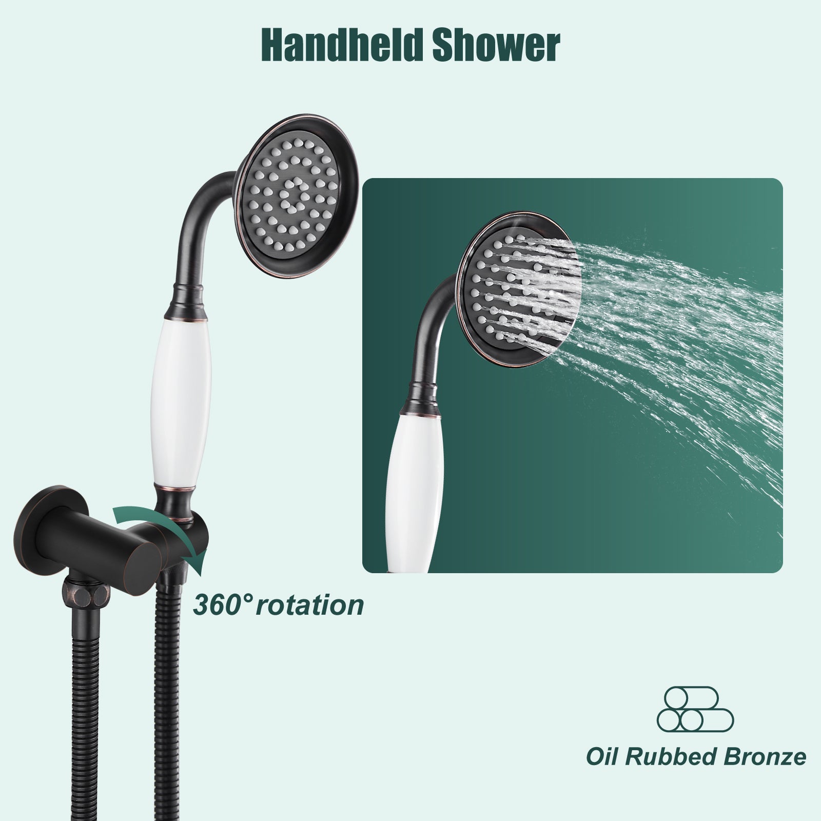 Heyalan Handheld Shower Head Spray with Holder Wand Ceramic Handle Hand Held Telephone Shape Antique Brass Shower Head Sprayer with Bracket Bathroom Shower 1 Mode with Water Hose