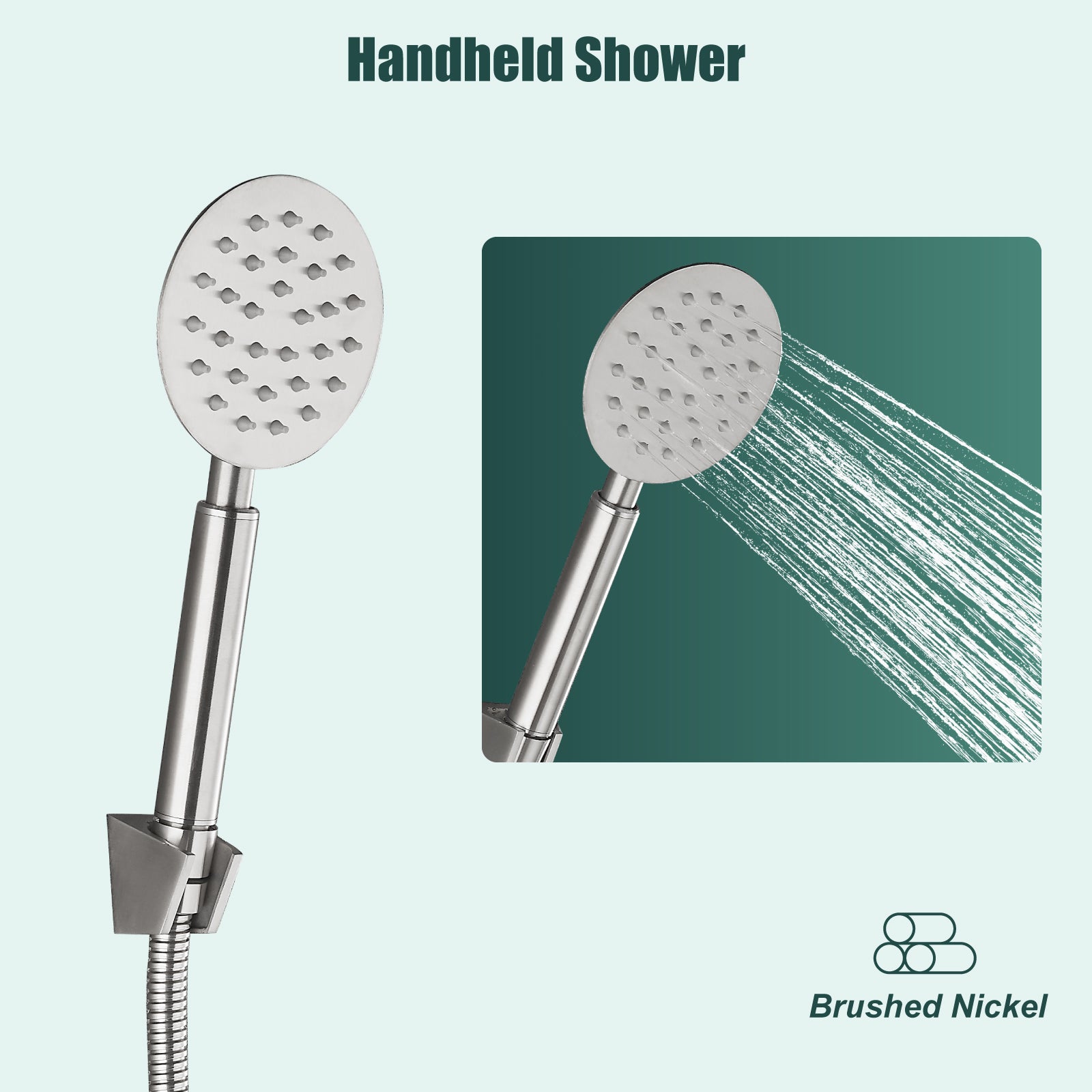 Heyalan Shower Wand Handheld Showerhead Wand Spray High Pressure Flow 1 Mode Hand Held Round SUS304 Sprayer Bathroom High Powerful Single Function Shower Head Bracket&Water Hose Include