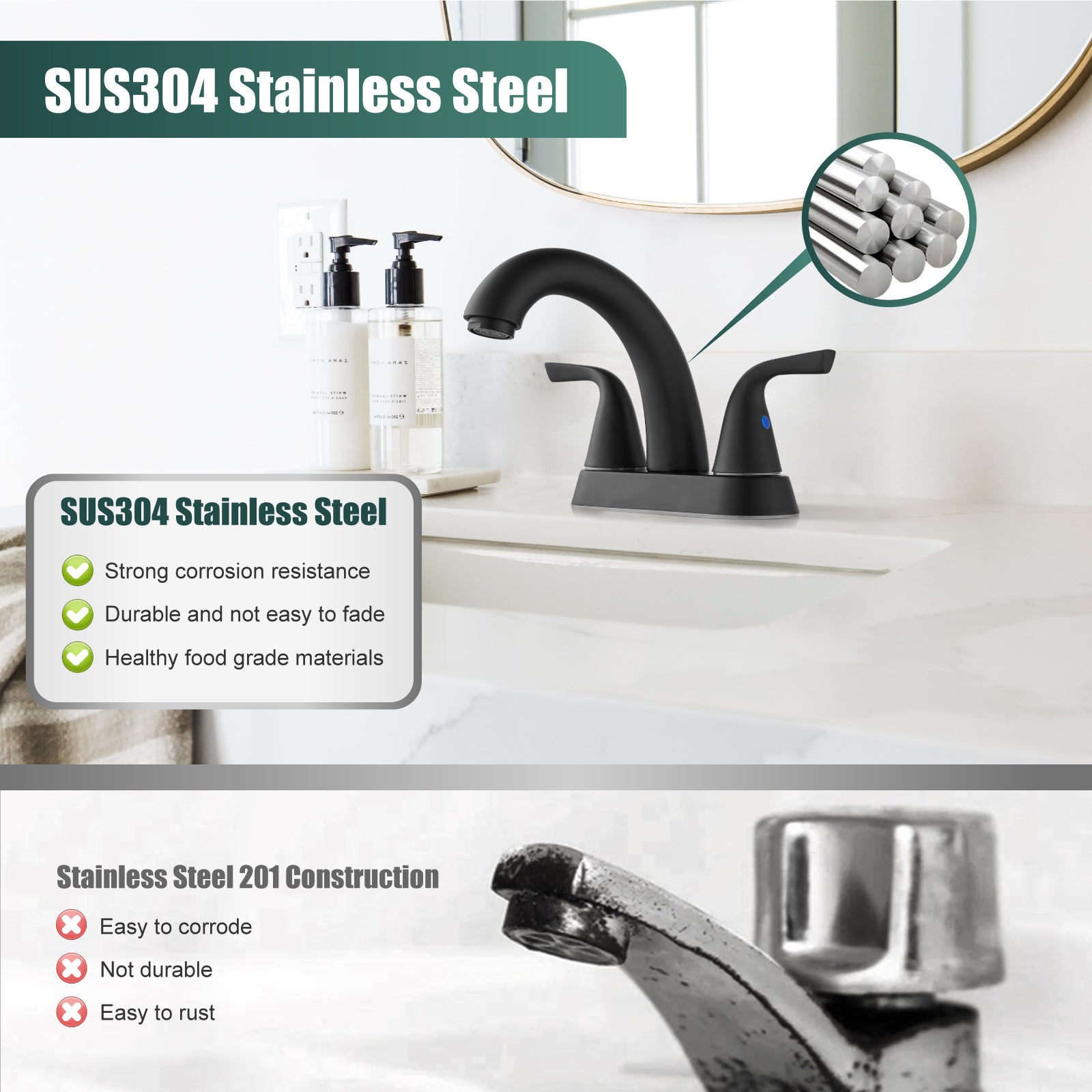 Heyalan Swivel Spout 2 Handle Lever Lavatory Bathroom Vessel Sink Faucet 4-Inch Centerset Deck Mount Mixer Tap with Pop-up Drain and Faucet Supply Lines