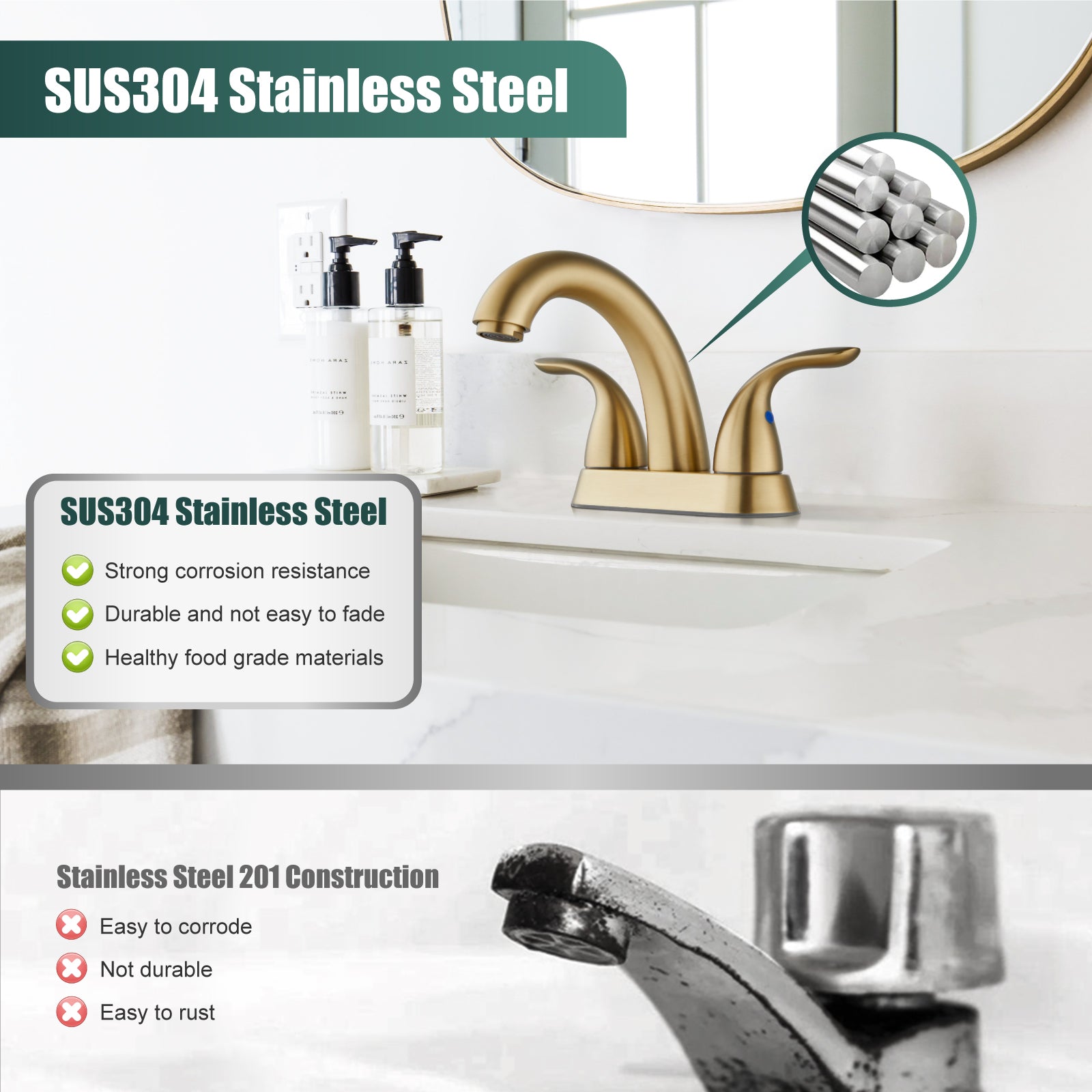 Heyalan Swivel Spout 2 Handle Lever Lavatory Bathroom Vessel Sink Faucet 4-Inch Centerset Deck Mount Mixer Tap with Pop-up Drain Stainless Steel