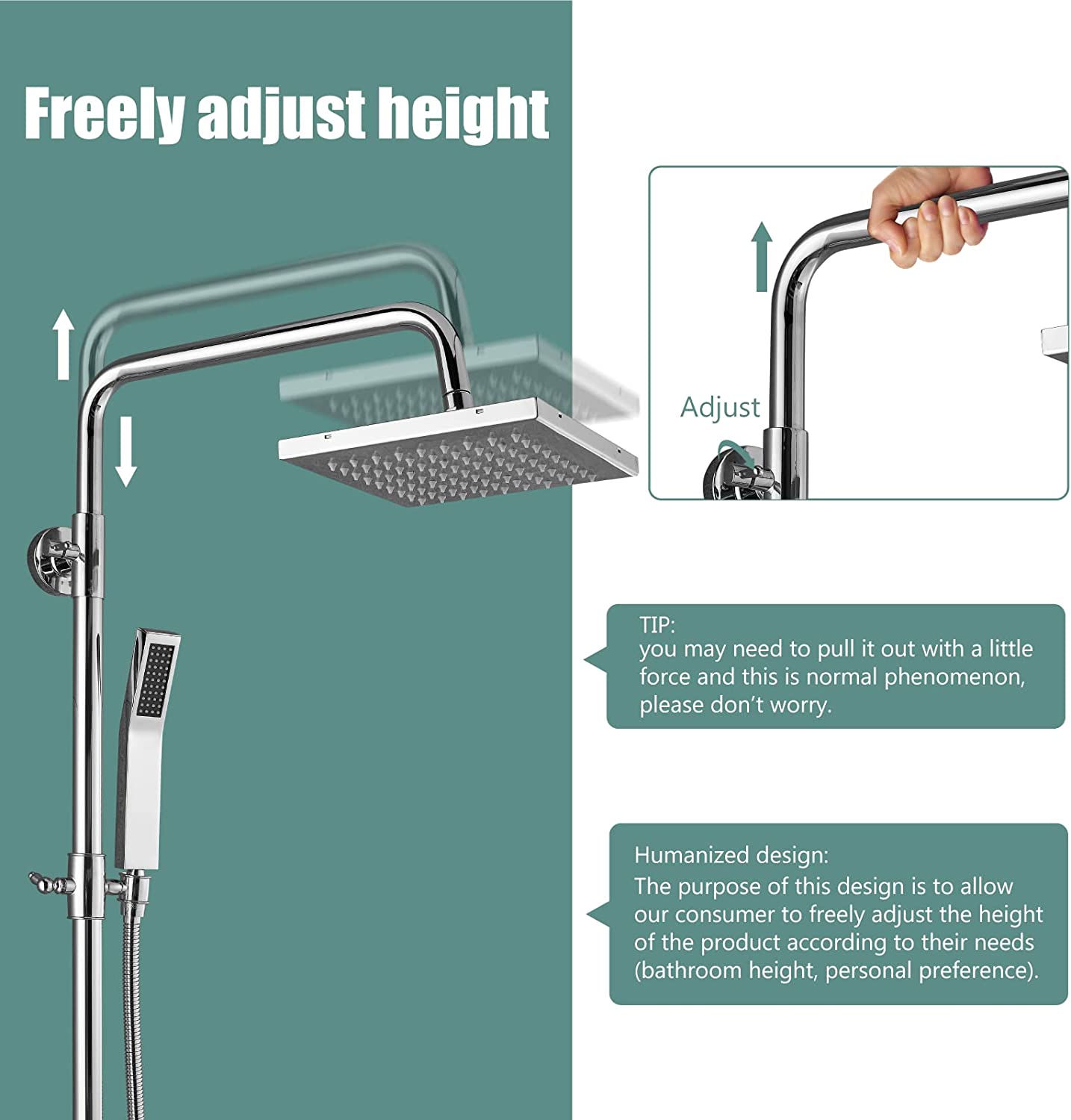 3 Functional Bathroom Shower Set 8 Inch Square Rainfall Shower Head with Wall Mounted