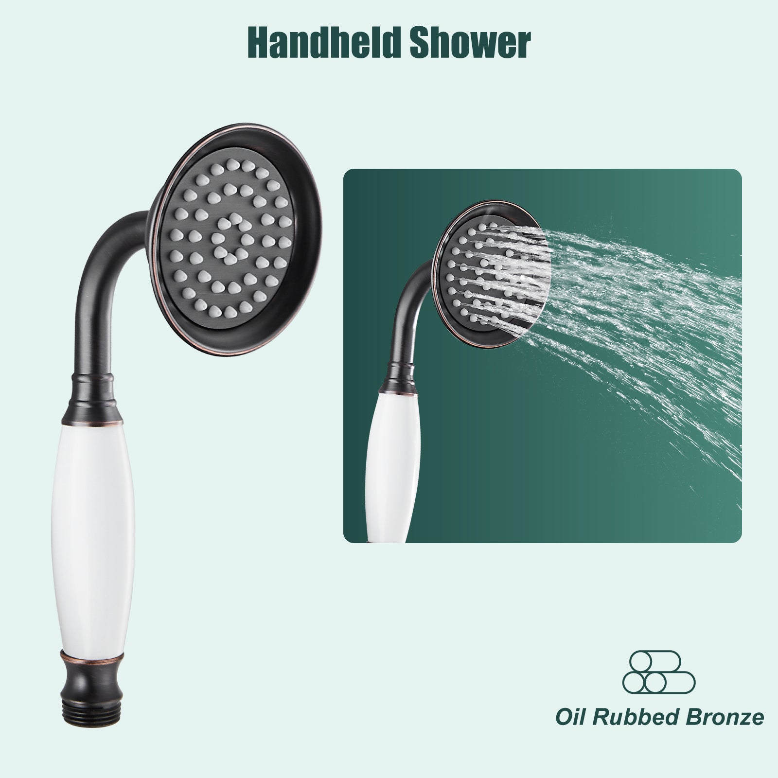 Heyalan Handheld Shower Head Spray Wand Ceramic Handle Hand Held High Pressure Telephone Shape Antique Brass Shower Head Water Sprayer Bathroom Shower 1 Mode Shower Hose Include