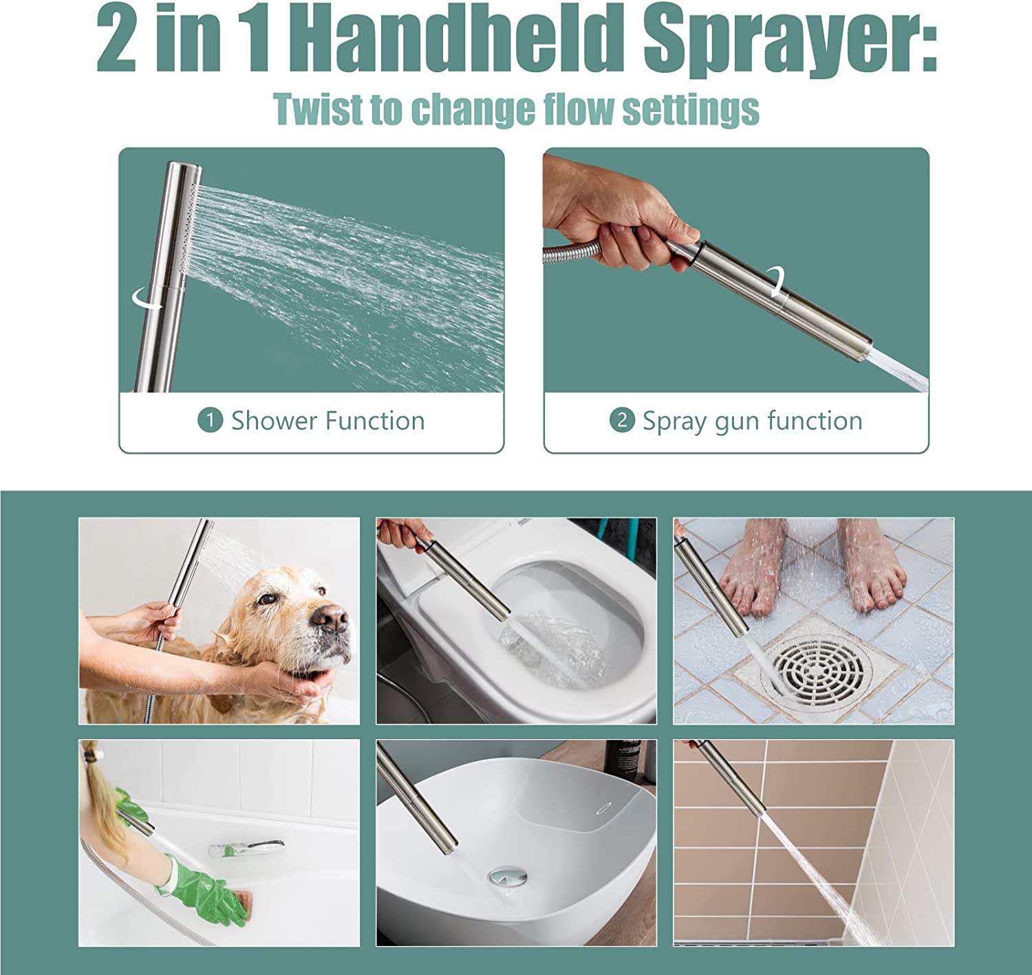 Heyalan Shower System Square Rain Shower System Head Shower Faucet Fixture 2 in 1 Handheld Shower Sprayer Rough in Valve Wall Mount Bathroom Rainfall Combo Set High Pressure