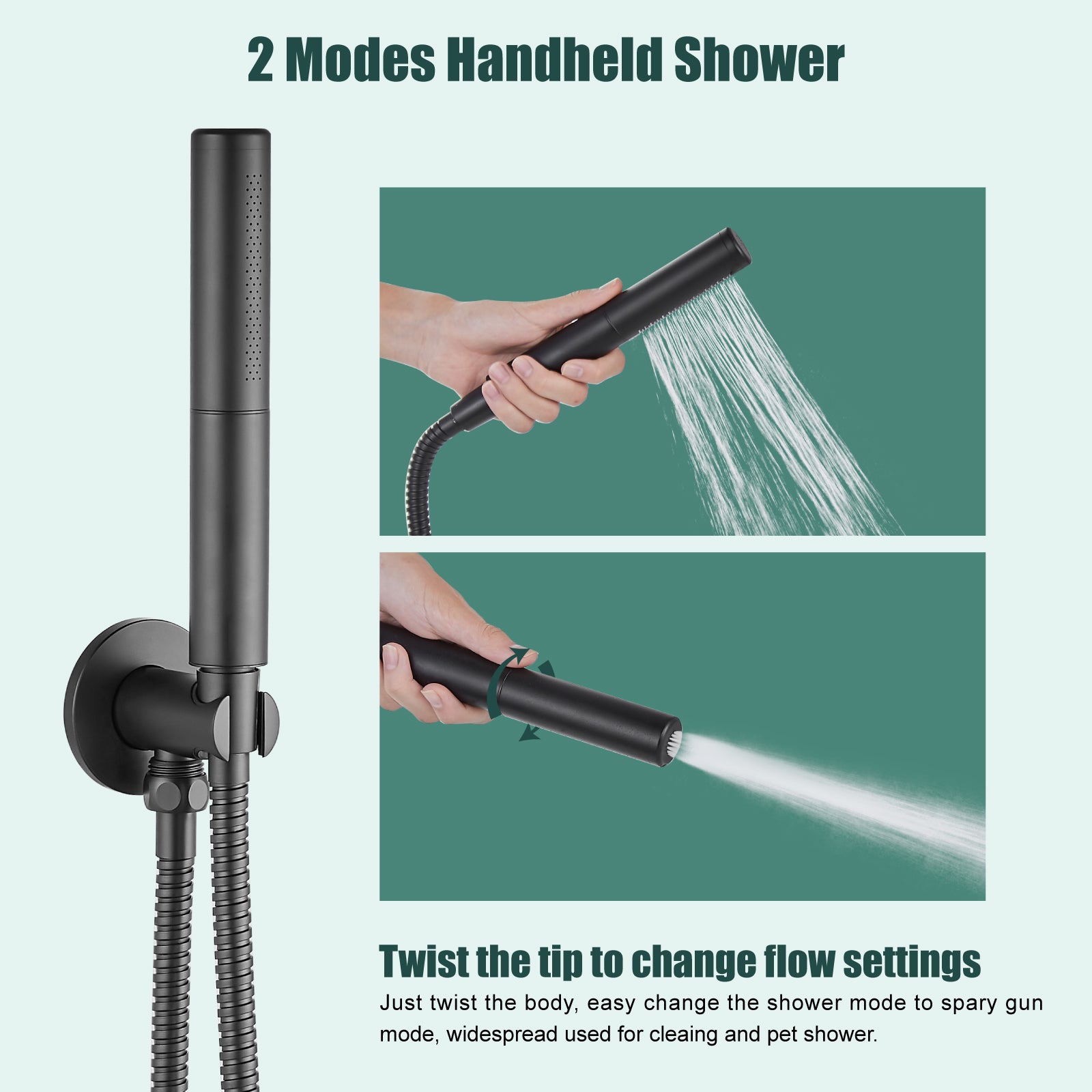 Heyalan Wall Mounted Bathroom Tub Filler Faucet with Handheld Shower Head High Flow Bathtub Spout with 3 Knobs Shower Trim kit Hand Held Sprayer 2 Function Roman Bath Fixtures