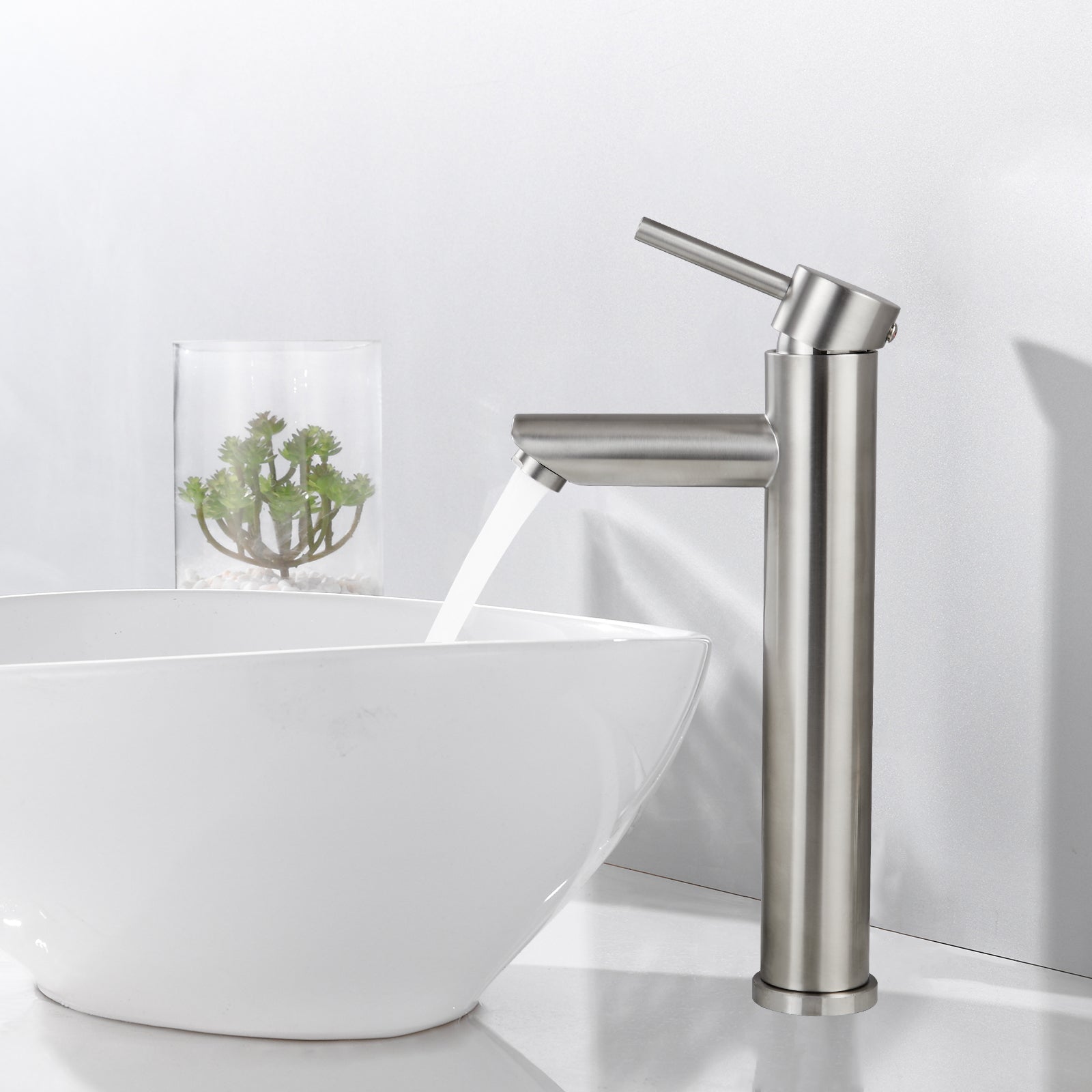 Heyalan Bathroom Sink Faucet Stainless Steel SUS304 Brushed Nickel Single Handle 1 Hole Hot and Cold Water Deck Mount Lavatory Faucet Kitchen Tap with Pop Up Drain