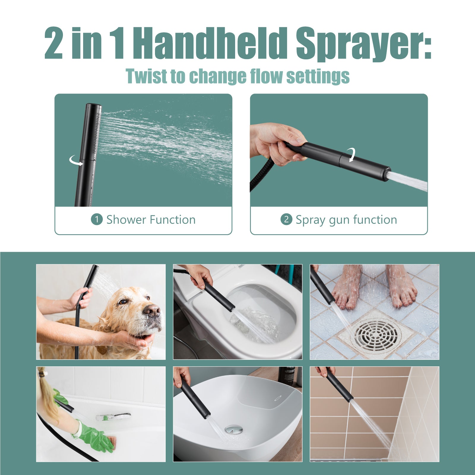 Heyalan Shower Faucet Set Ceiling Mount Square Showerhead Bathroom Rainfall Shower System SUS304 Stainless Steel Shower Trim Kit 2 in 1 Handheld shower with Rough-in Valve