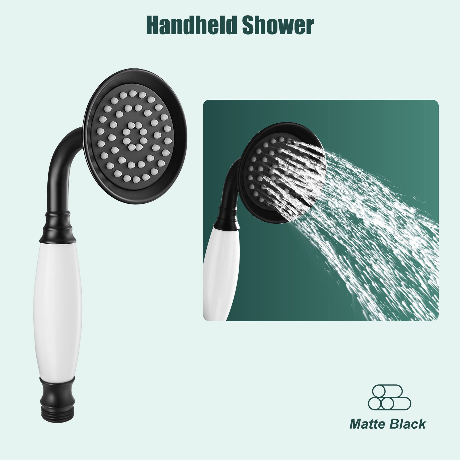 Heyalan Handheld Shower Head Spray Wand Ceramic Handle Hand Held High Pressure Telephone Shape Antique Brass Shower Head Water Sprayer Bathroom Shower 1 Mode Shower Hose Include