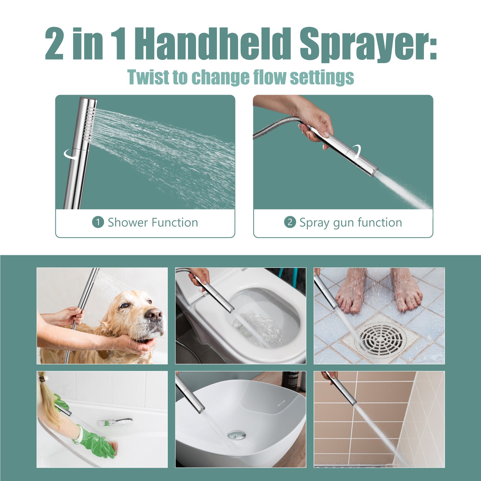 Heyalan Shower Faucet Set Ceiling Mount Square Showerhead Bathroom Rainfall Shower System SUS304 Stainless Steel Shower Trim Kit 2 in 1 Handheld shower with Rough-in Valve